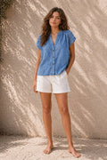 Chambray Whisper Button Blouse