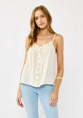 Smocked Spaghetti Strap Button-Down