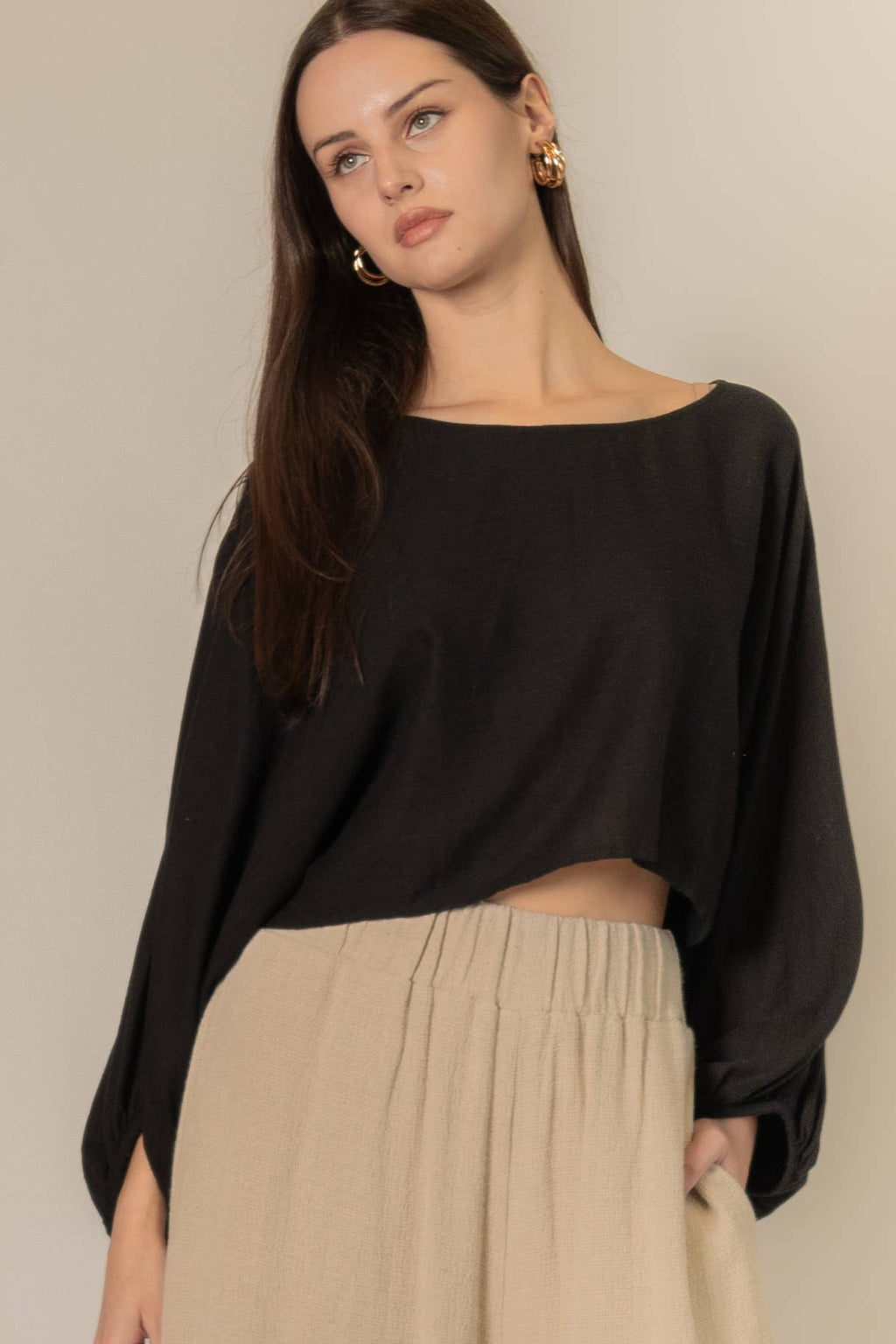 Cropped Linen Long Sleeve Black