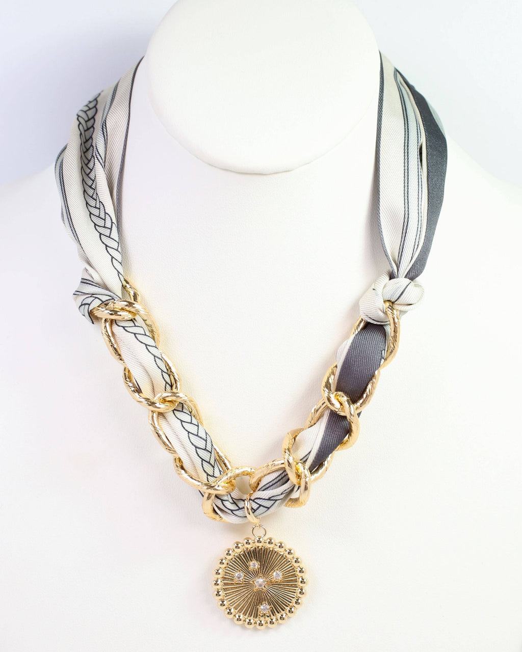 Sarah Scarf Charm Necklace Steel Gray