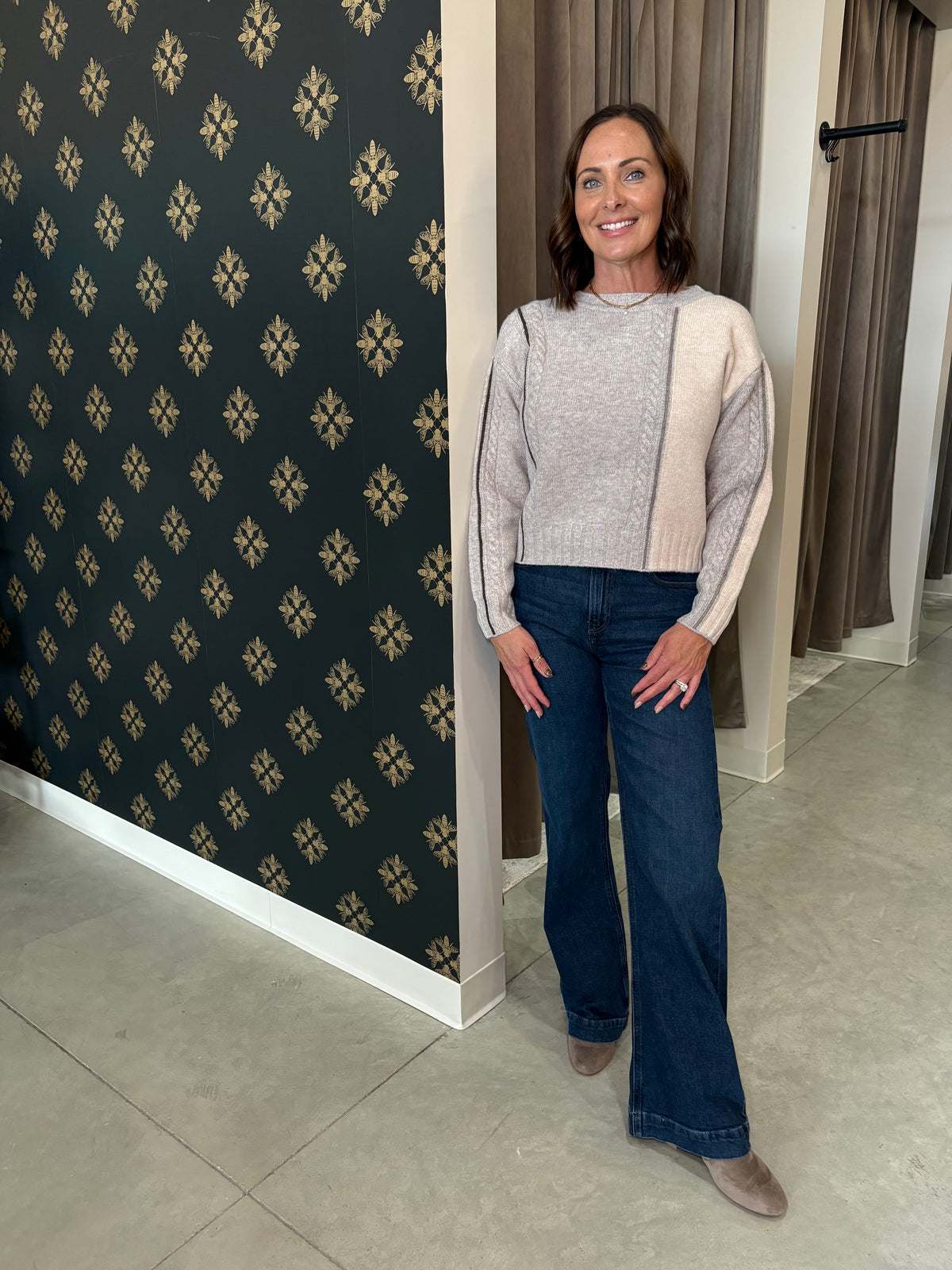 Cream Geneva Sweater with Multi-Stripe