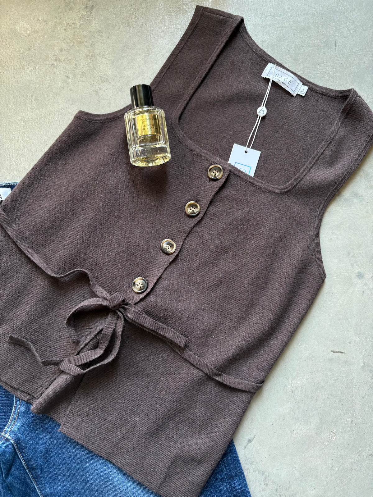 Myra Brown Button-Front Vest