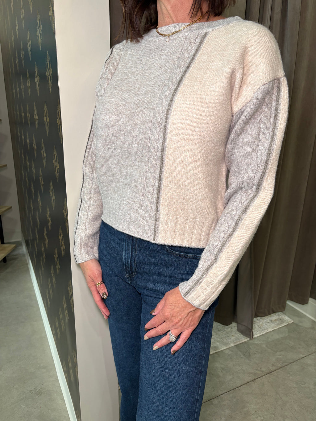 Cream Geneva Sweater with Multi-Stripe