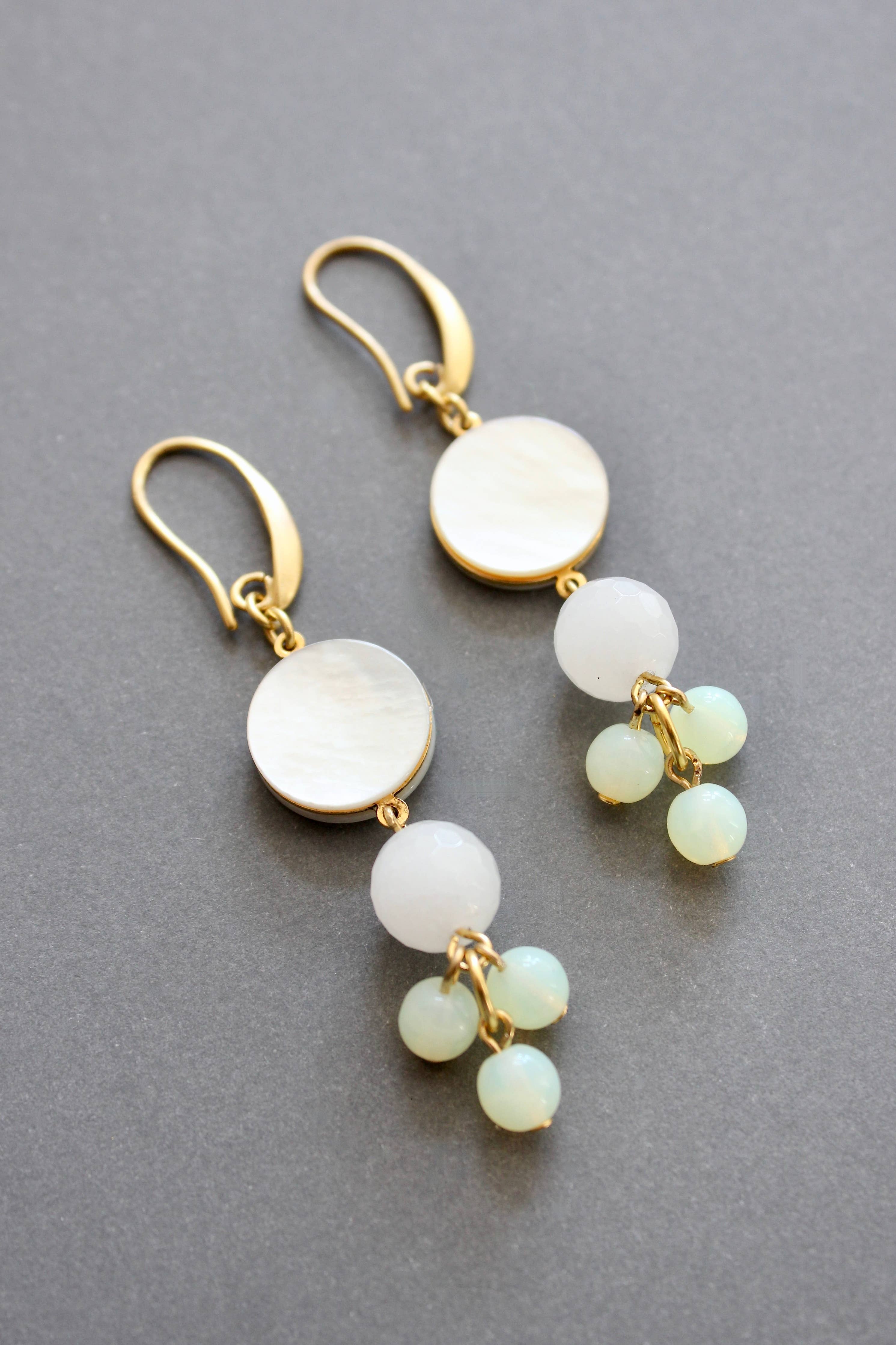 Mother-of-pearl and glass cluster earrings