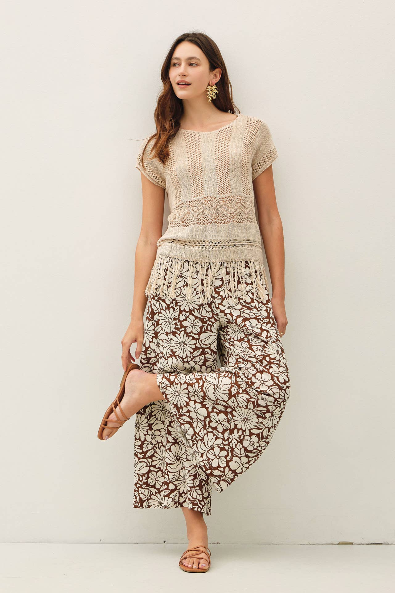 Floral Brown Wide Leg Pants