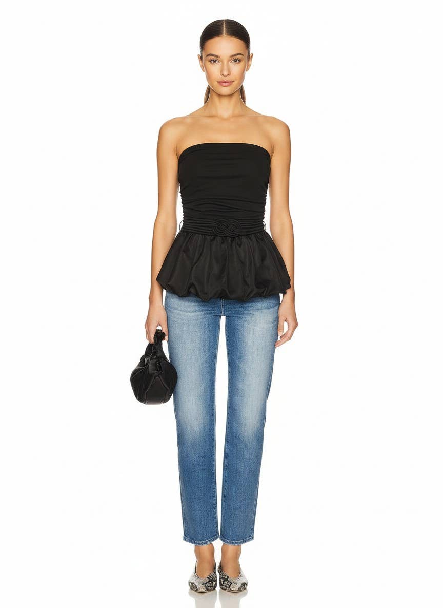 Black Tube Top with Twisted Belt