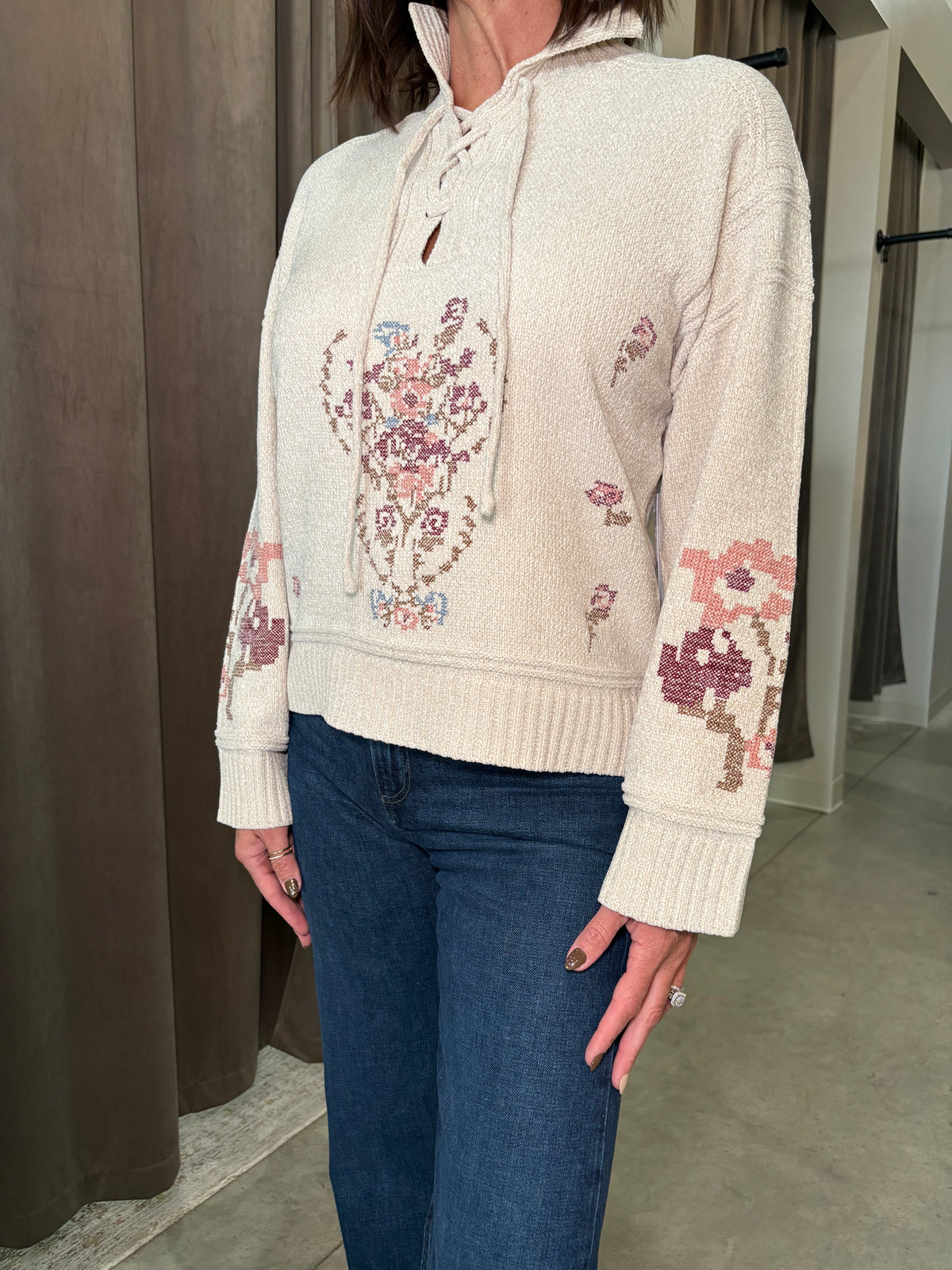 Lace Up Mock Neck Sweater