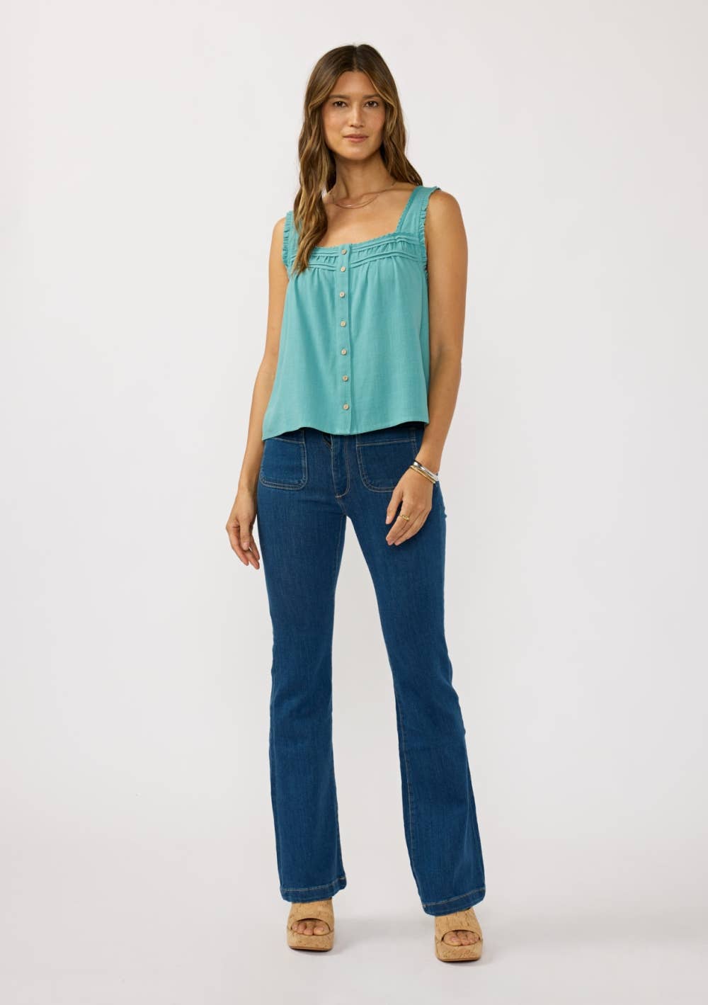 Teal Lace Trim Tank