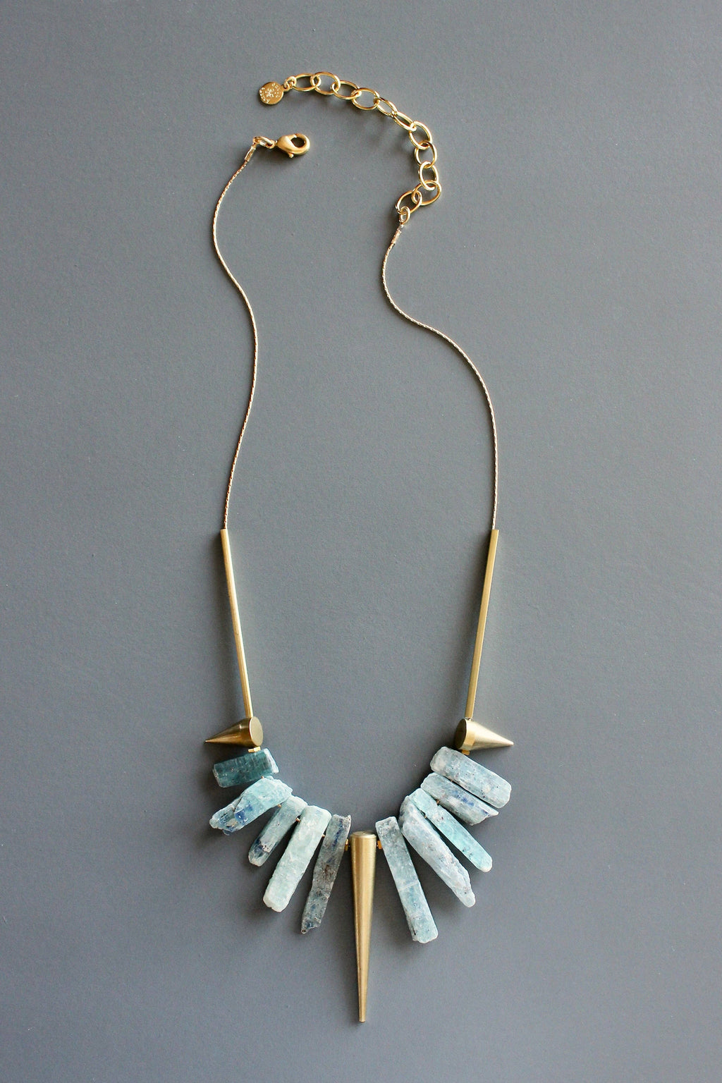 Kyanite and brass geometric necklace