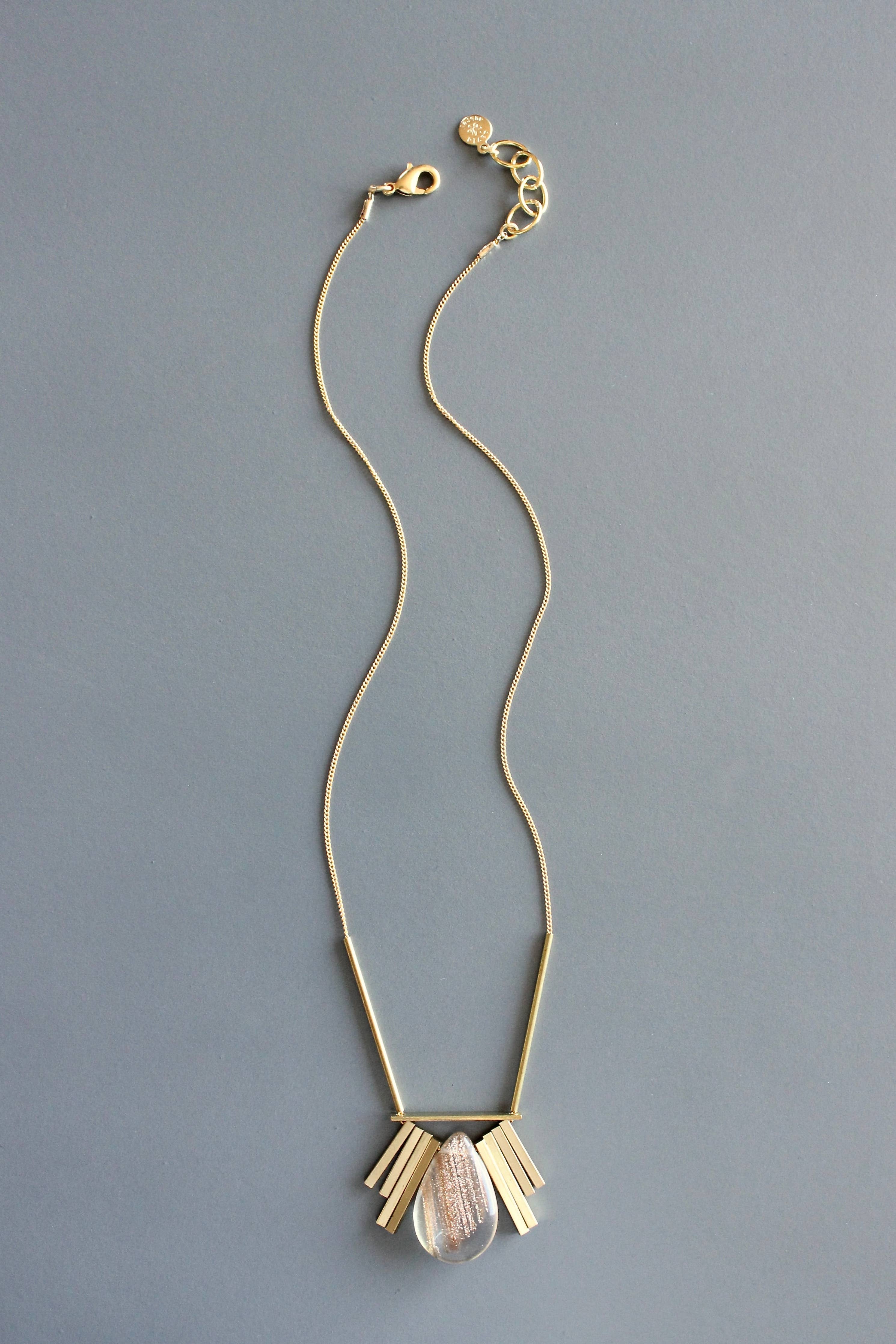 Quartz and brass Artdeco necklace