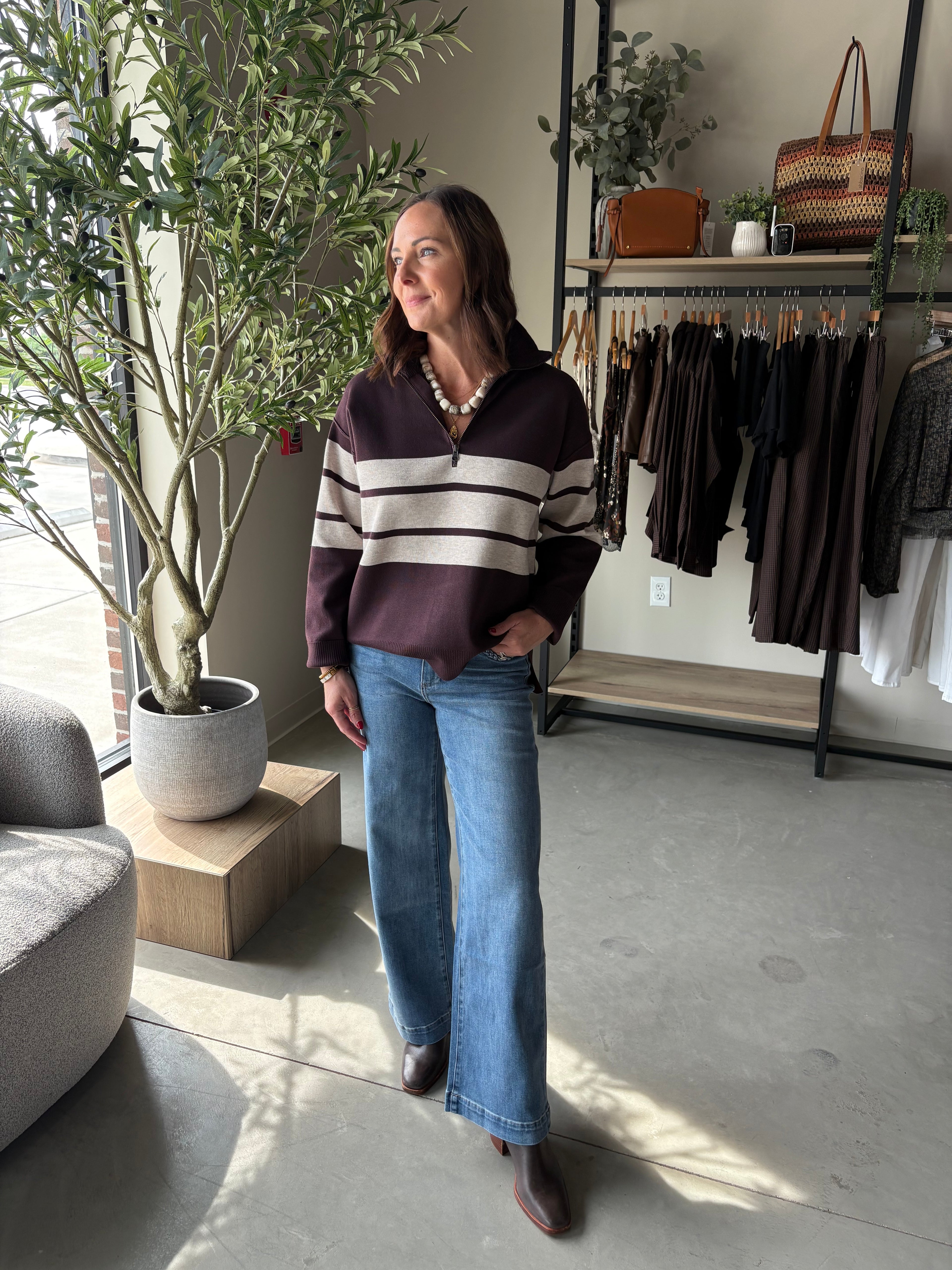 Idris Fig Striped Quarter Zip