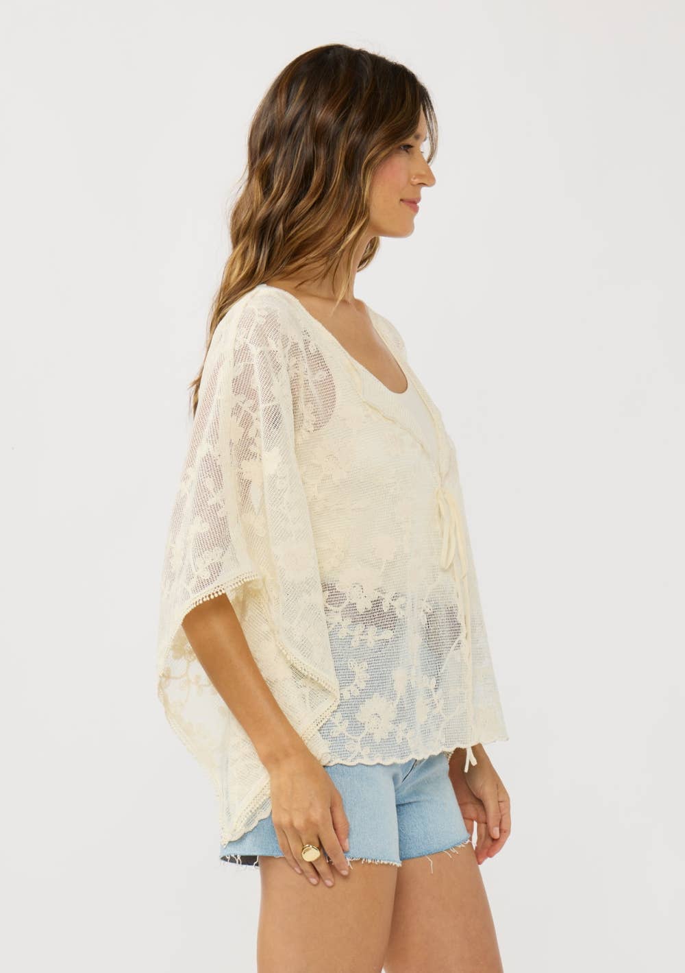 Embroidered Tie-Front Cover-Up