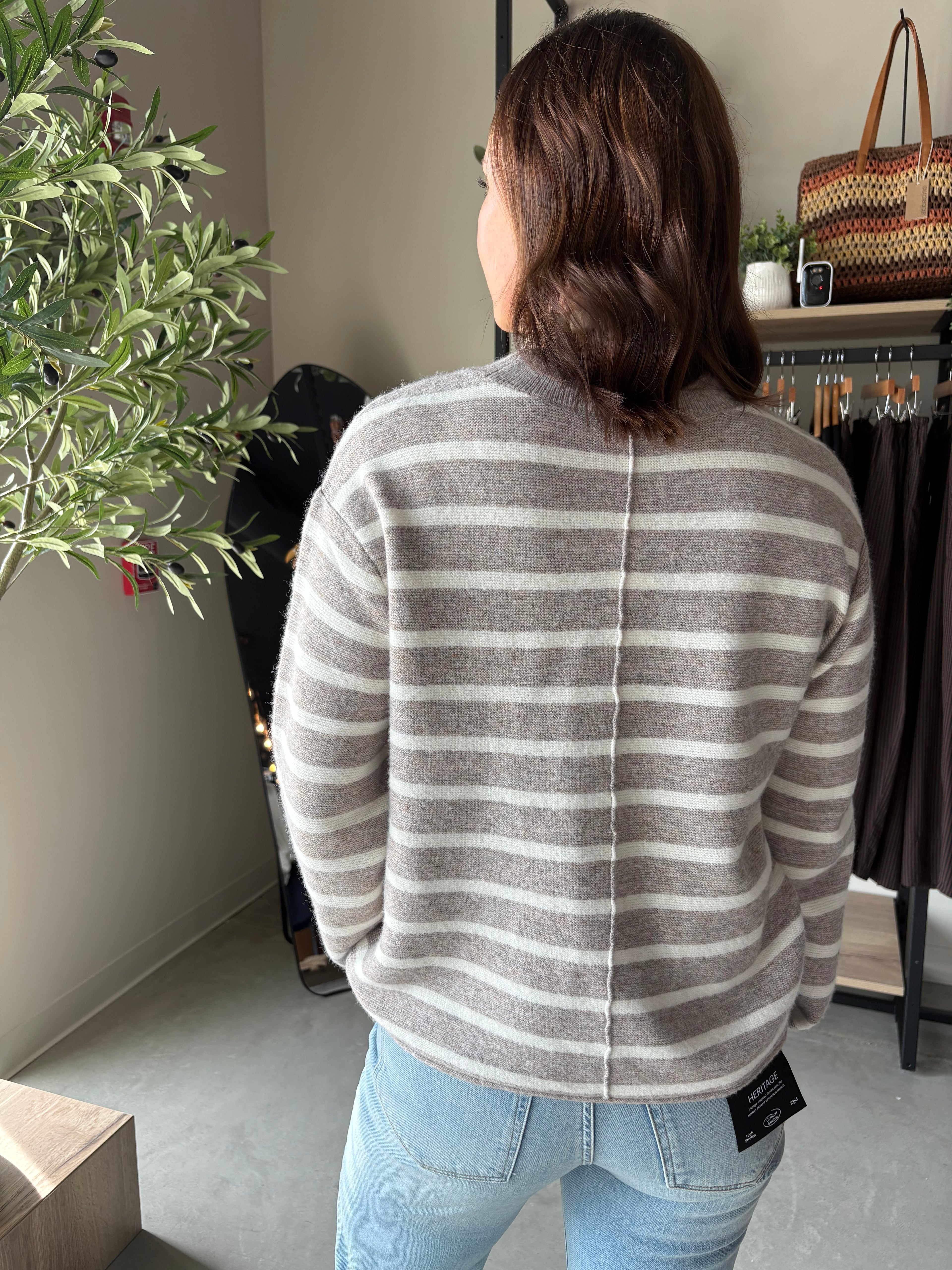 Wanda Latte Striped Lightweight Sweater