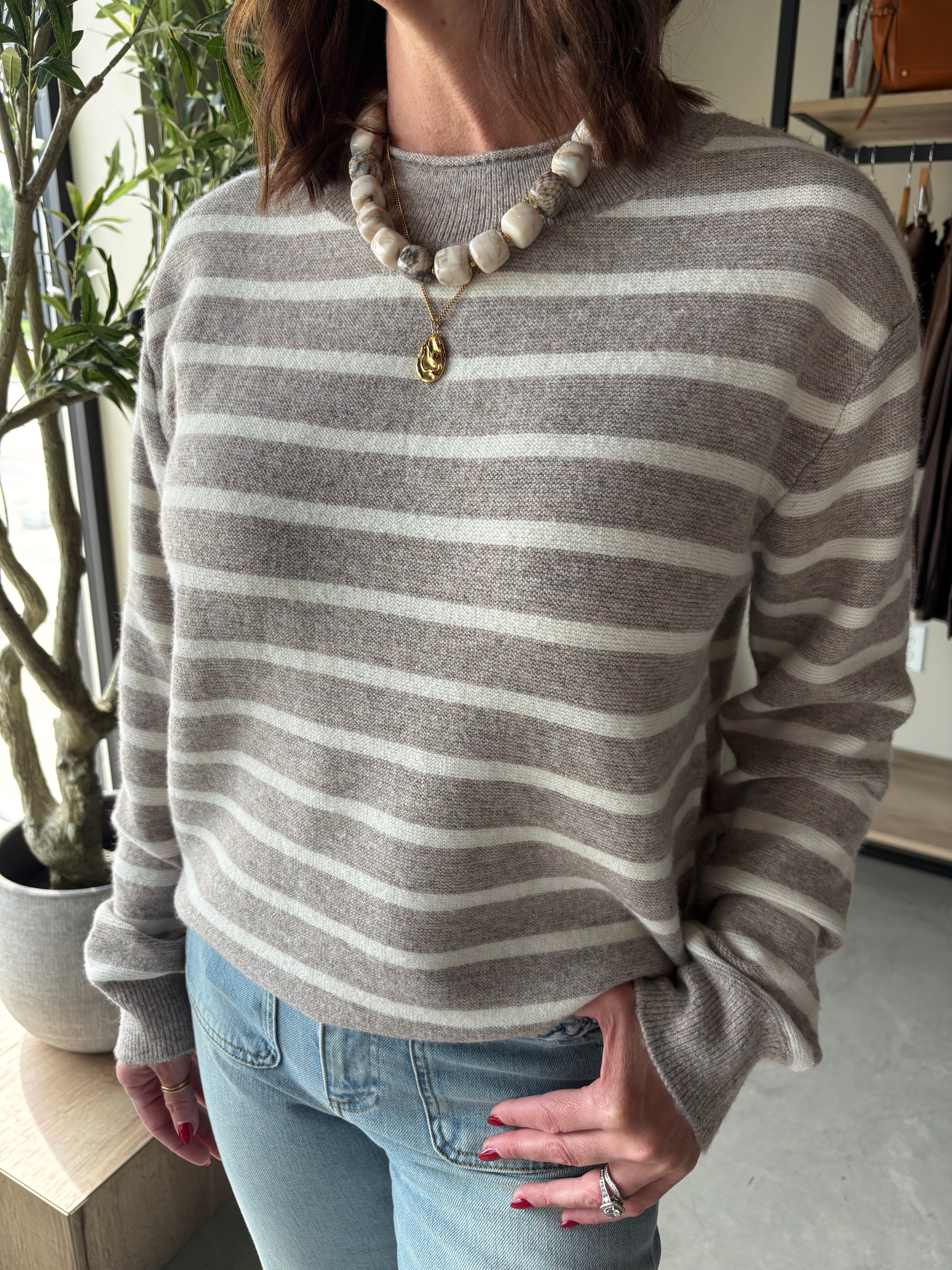 Wanda Latte Striped Lightweight Sweater