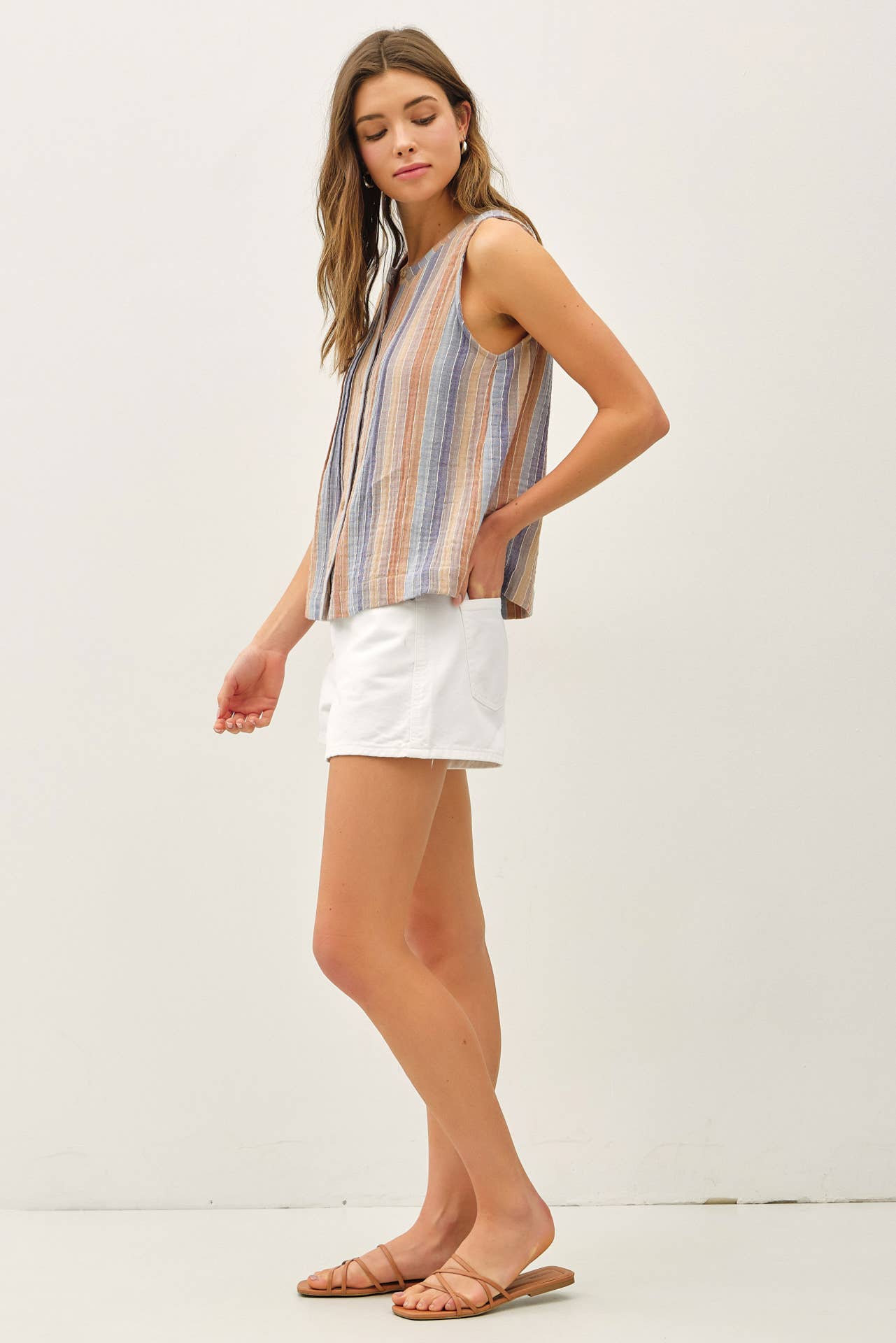 MULTI COLOR STRIPED GAUZE TOP