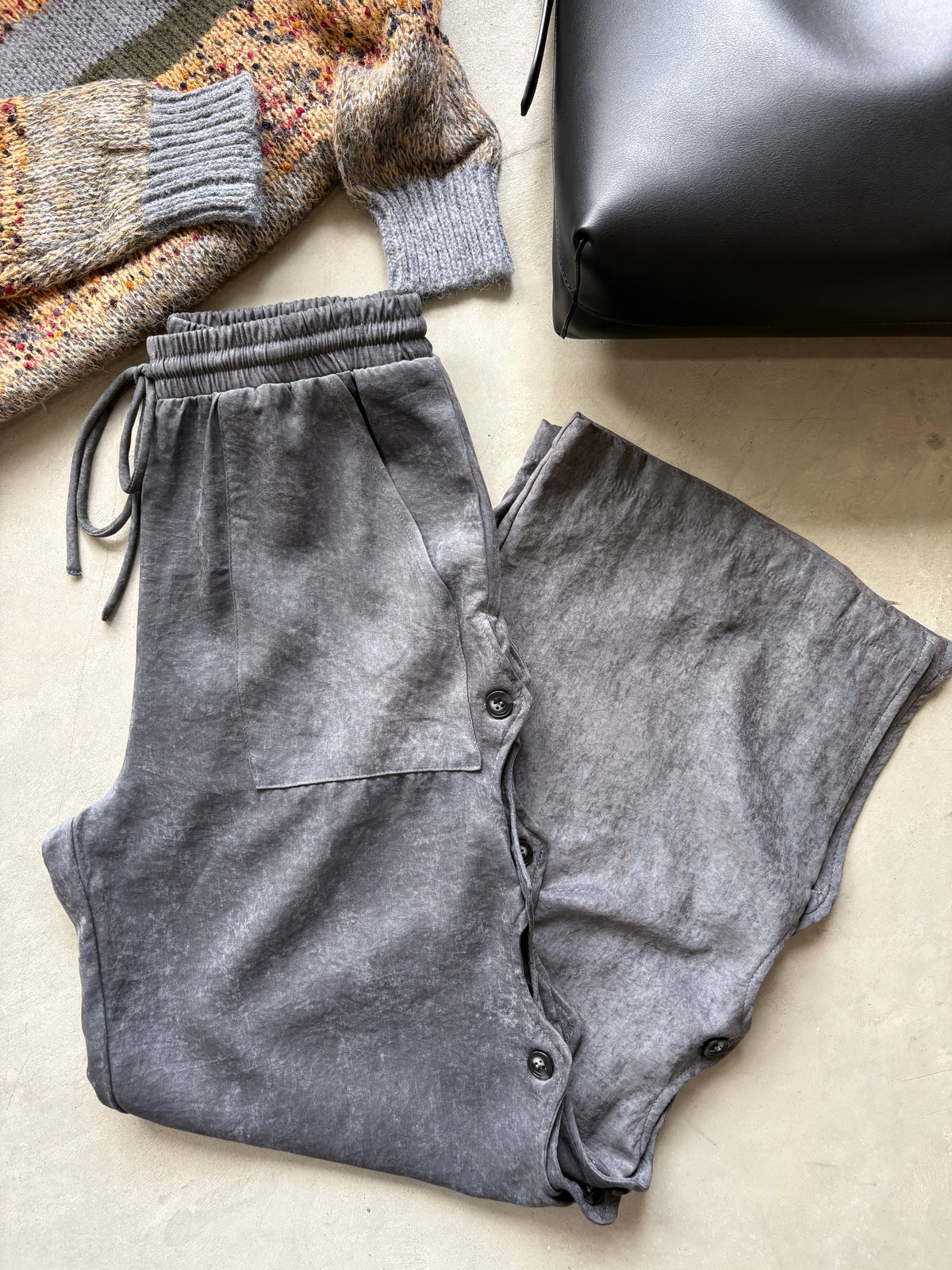 Rhea Button Pants- Stone Grey