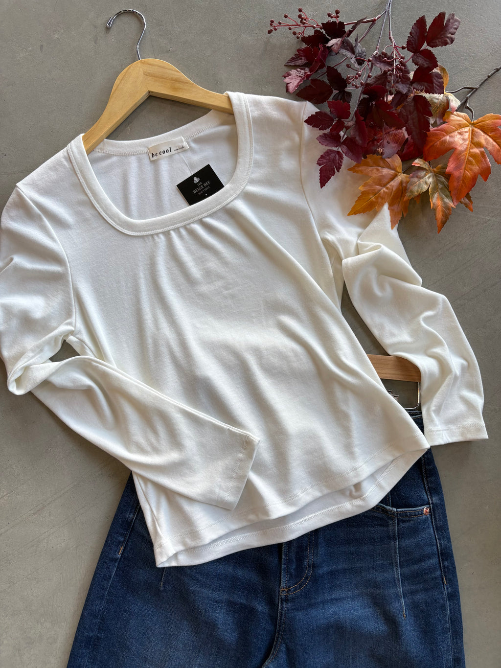 Ivory Scoop Neck Long Sleeve
