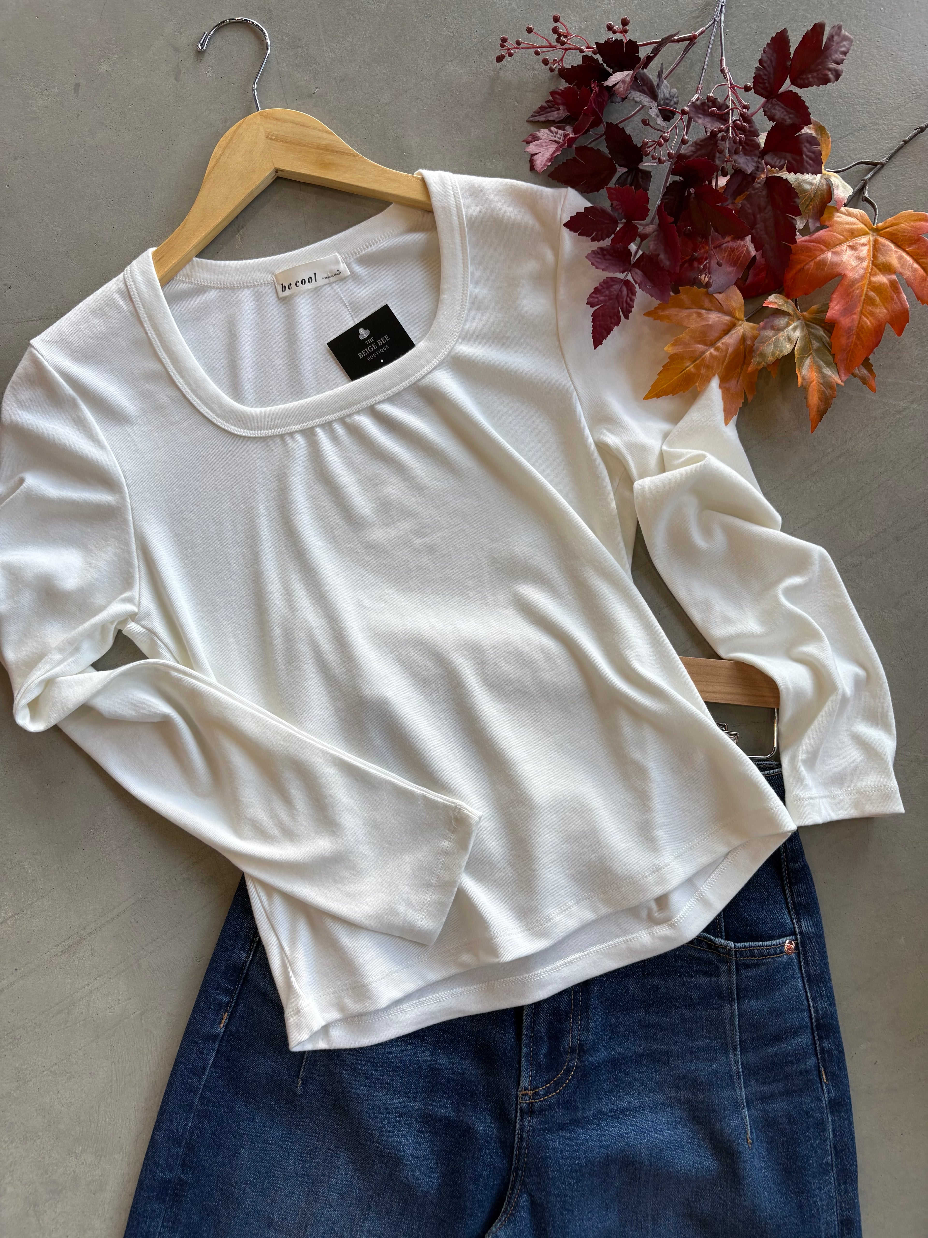 Ivory Scoop Neck Long Sleeve
