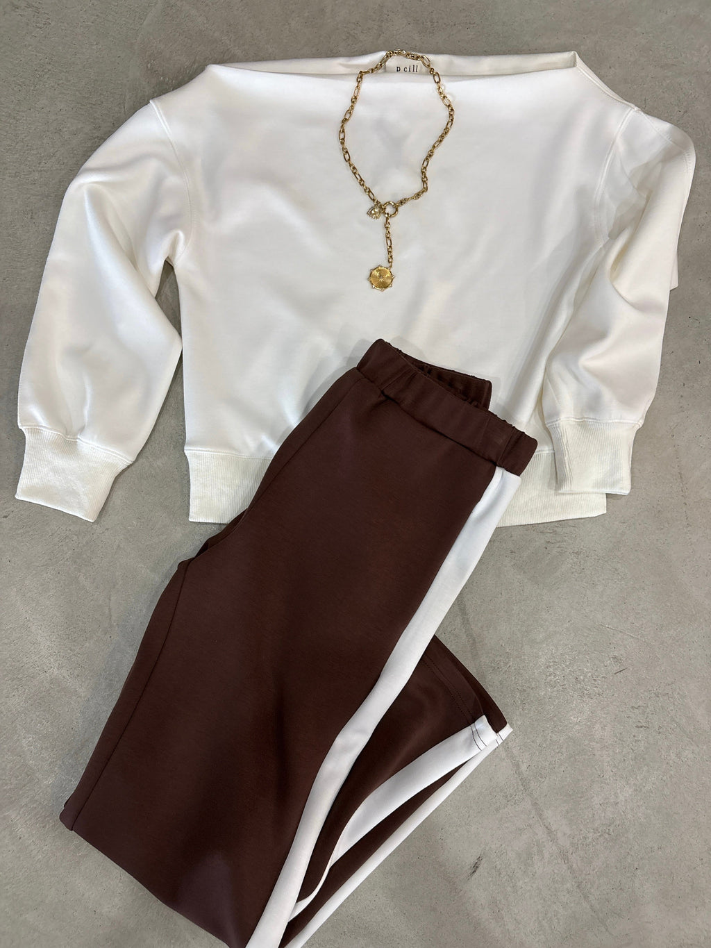 Cocoa w/Ivory stripe wide leg pant