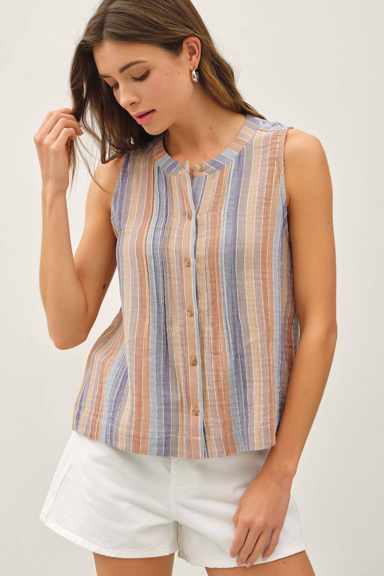 MULTI COLOR STRIPED GAUZE TOP