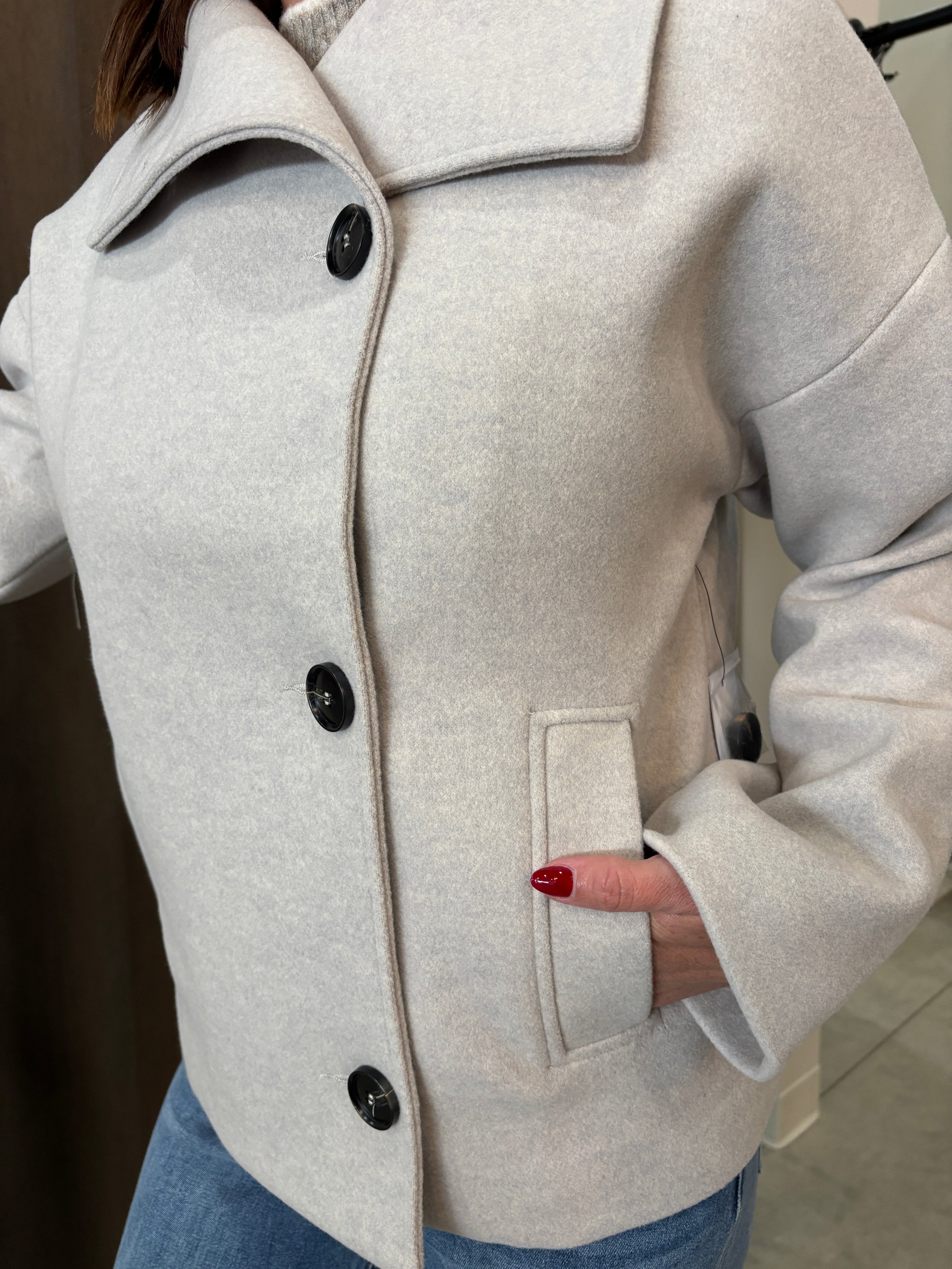 Lofty Chic Funnel Neck Jacket Antique White
