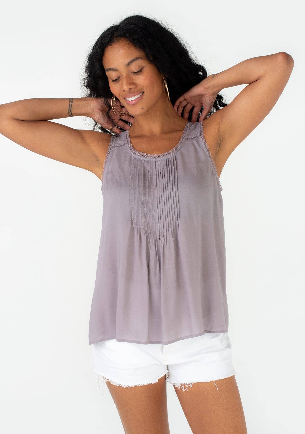 Lilac Lace Trim Scoop Neck Tank