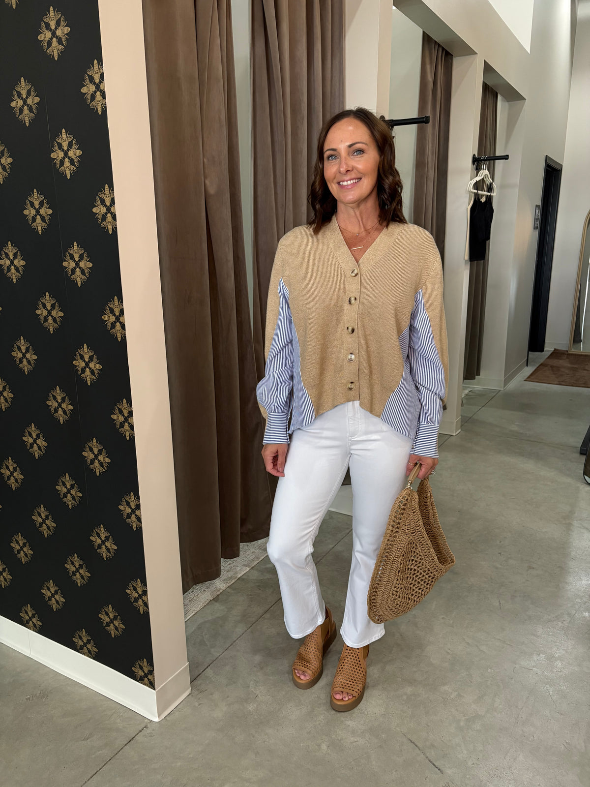 Celine Blue and White Striped Cardigan