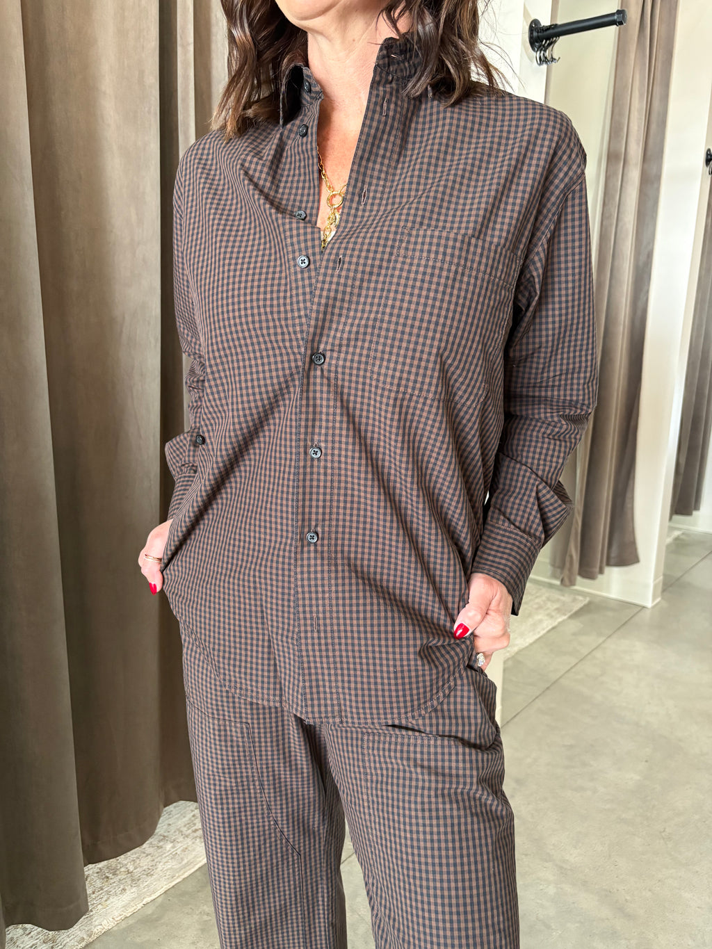 Mila Hot Toddy Checkered Button up