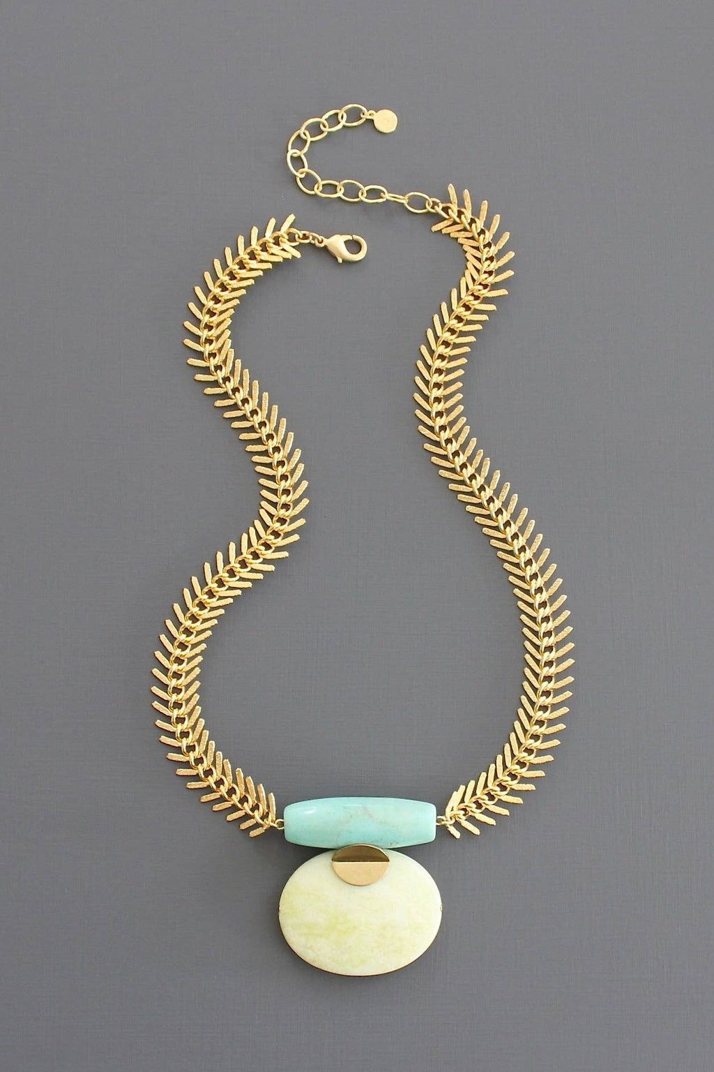 turquoise and lemon herringbone necklace