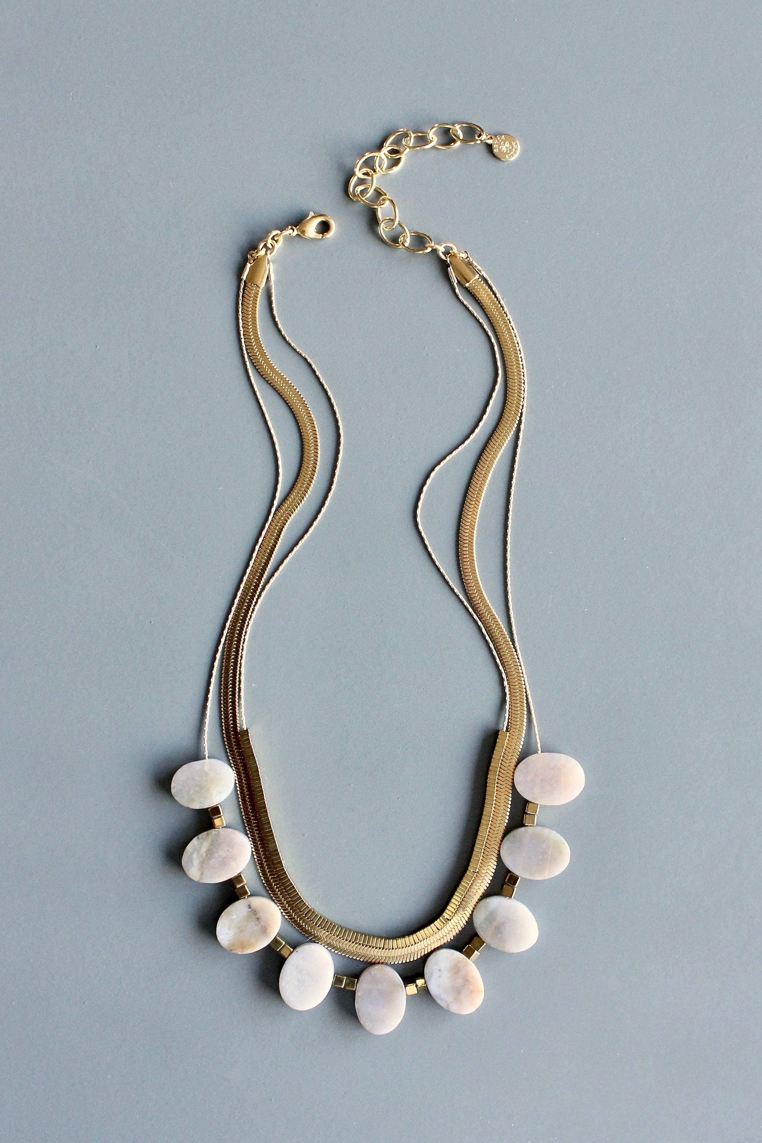 Triple strand agate and snake chain necklace