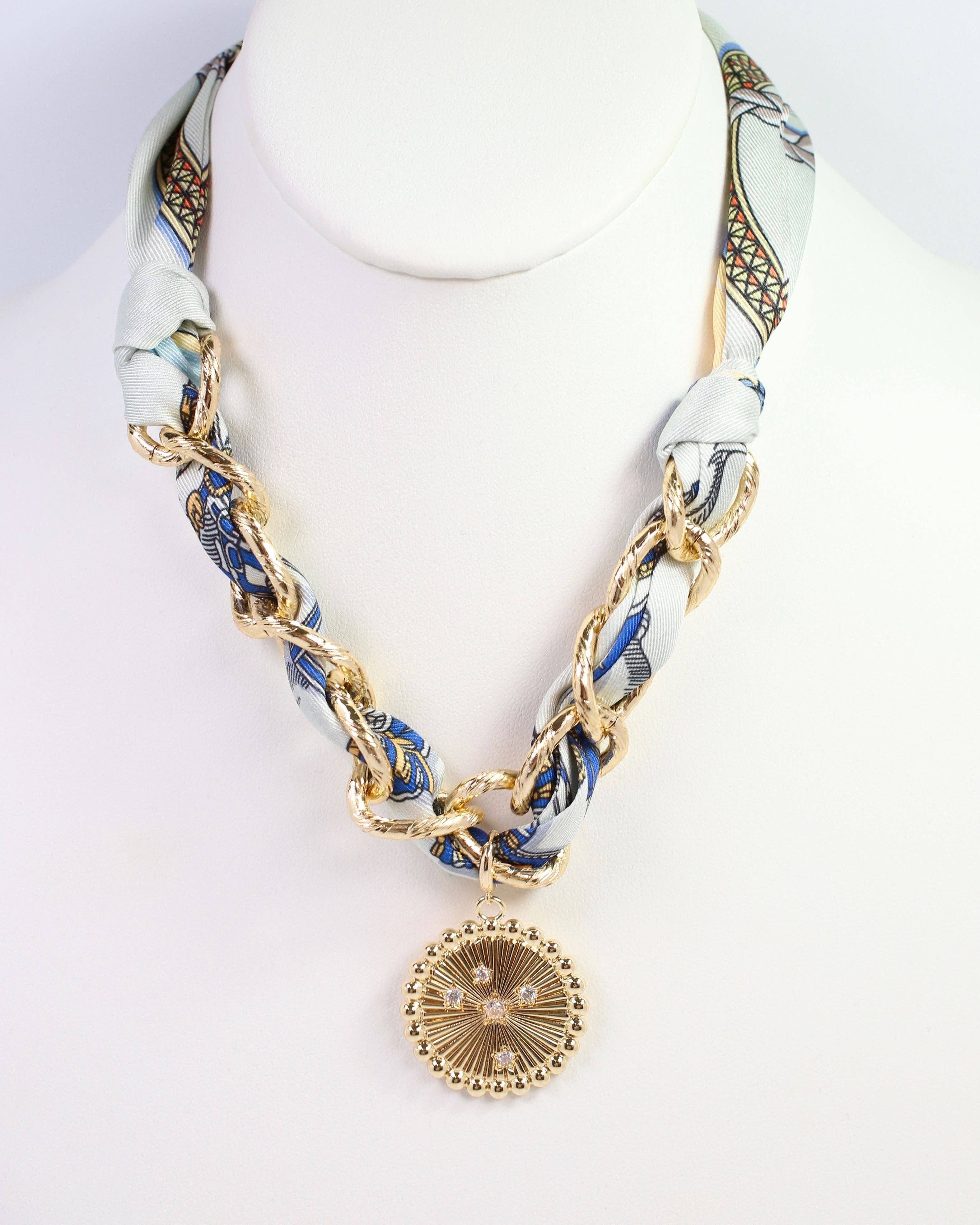 Sarah Scarf Charm Necklace Blue