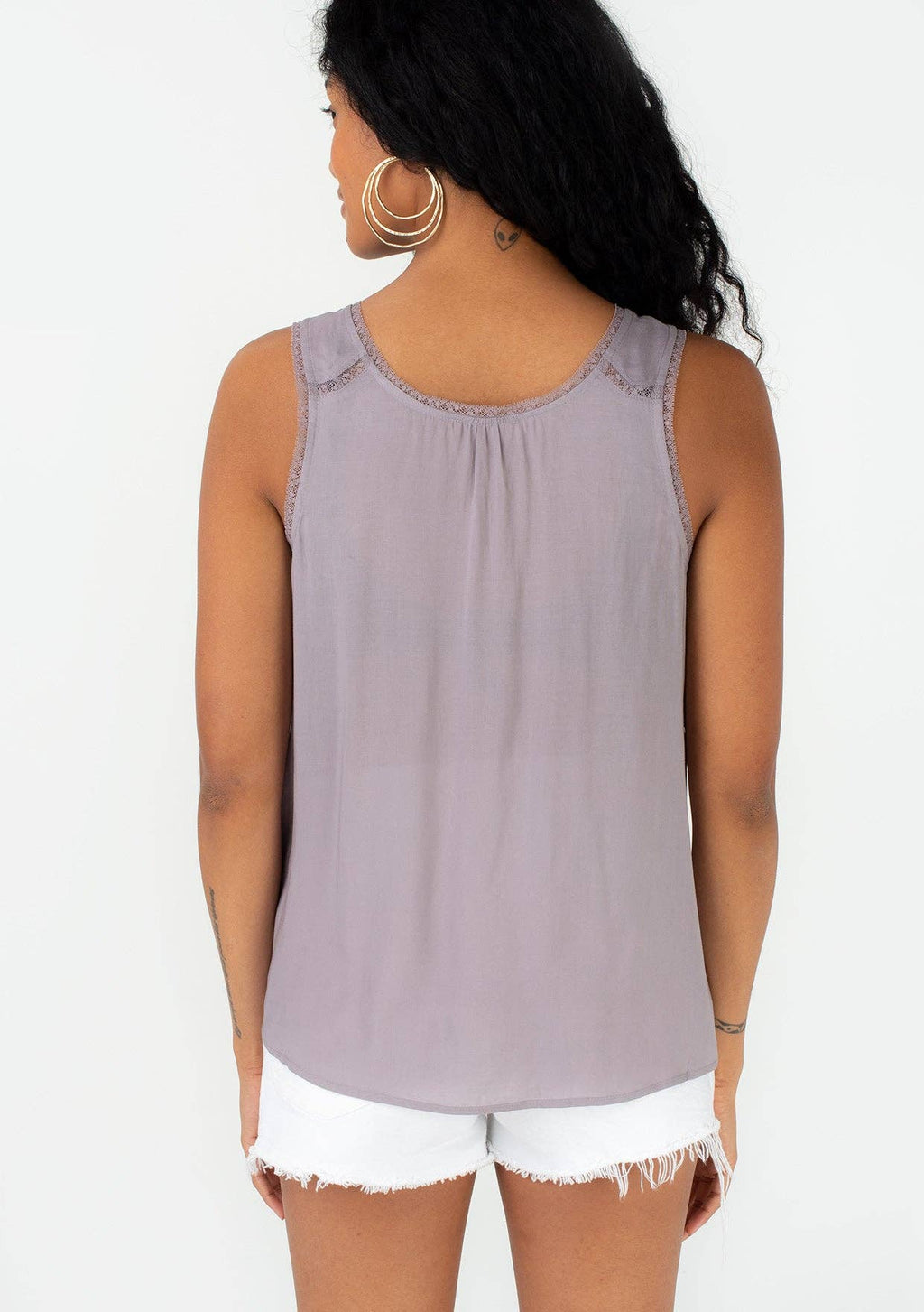 Lilac Lace Trim Scoop Neck Tank