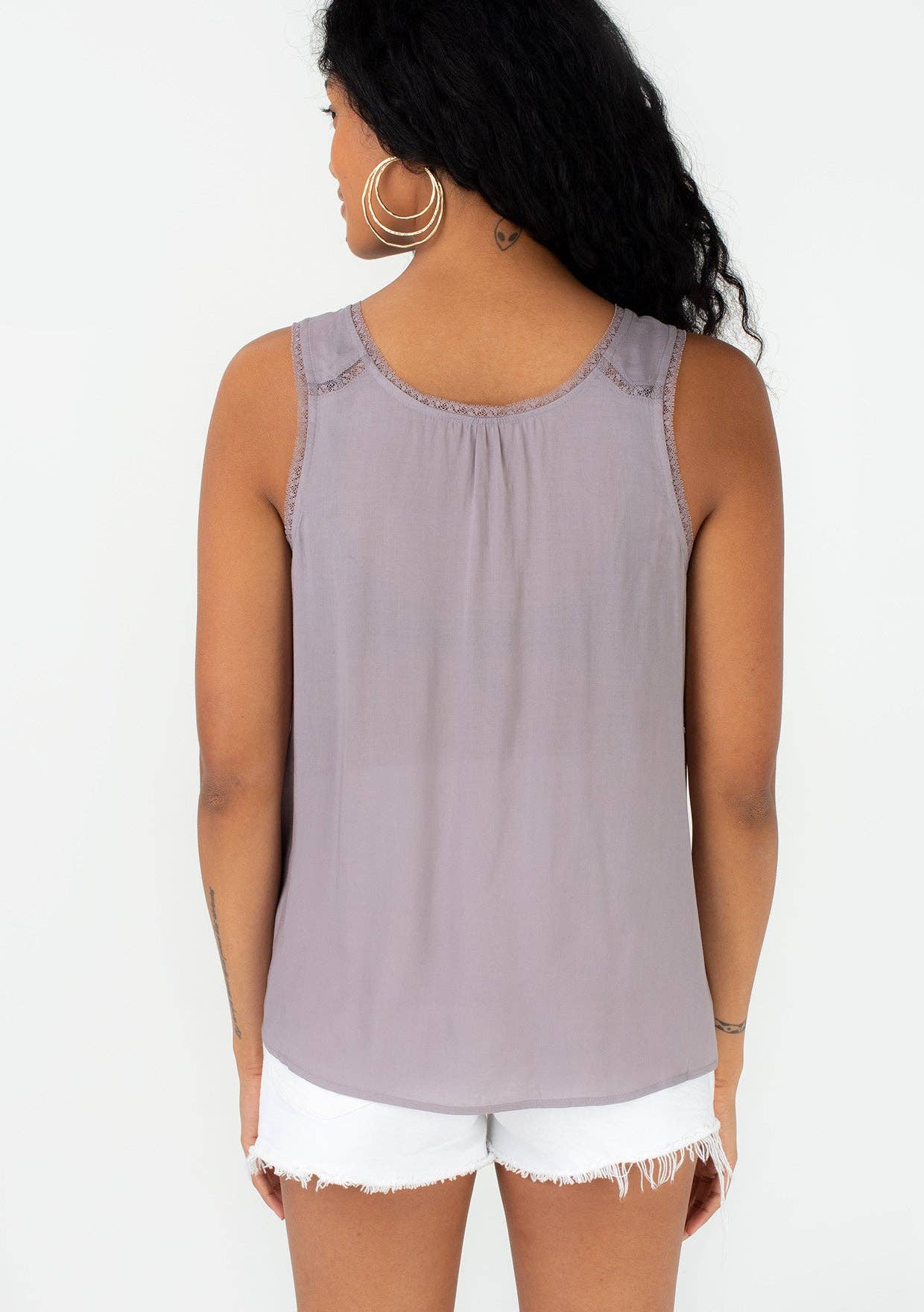 Lilac Lace Trim Scoop Neck Tank