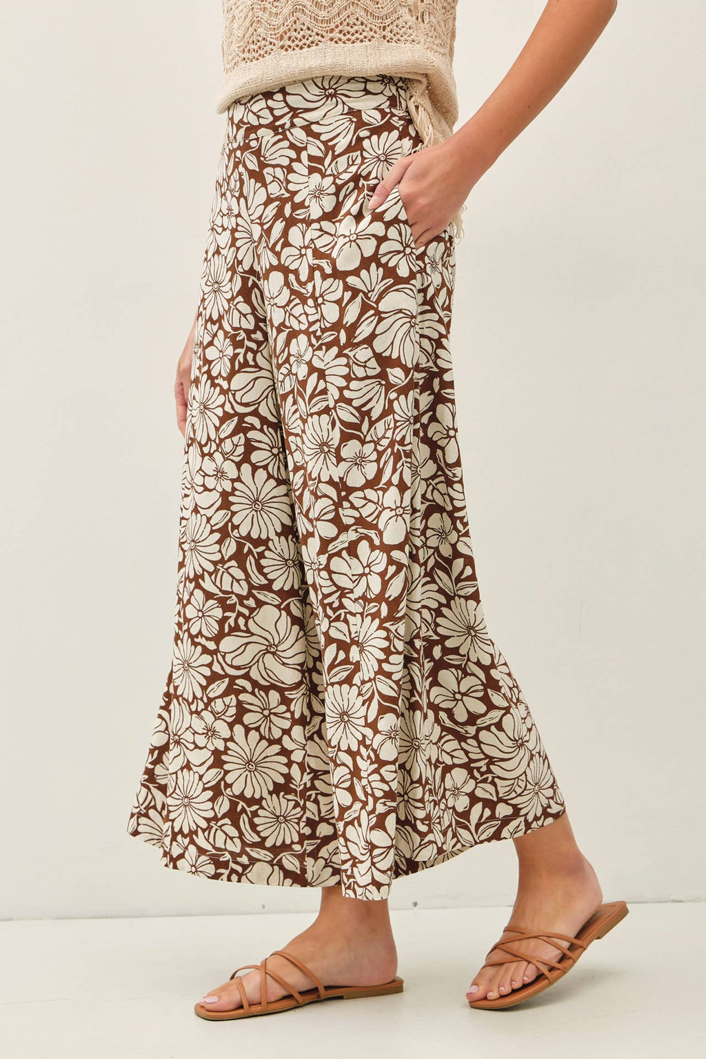 Floral Brown Wide Leg Pants