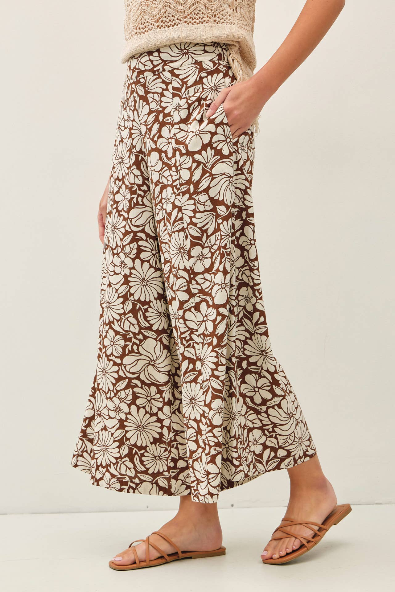 Floral Brown Wide Leg Pants