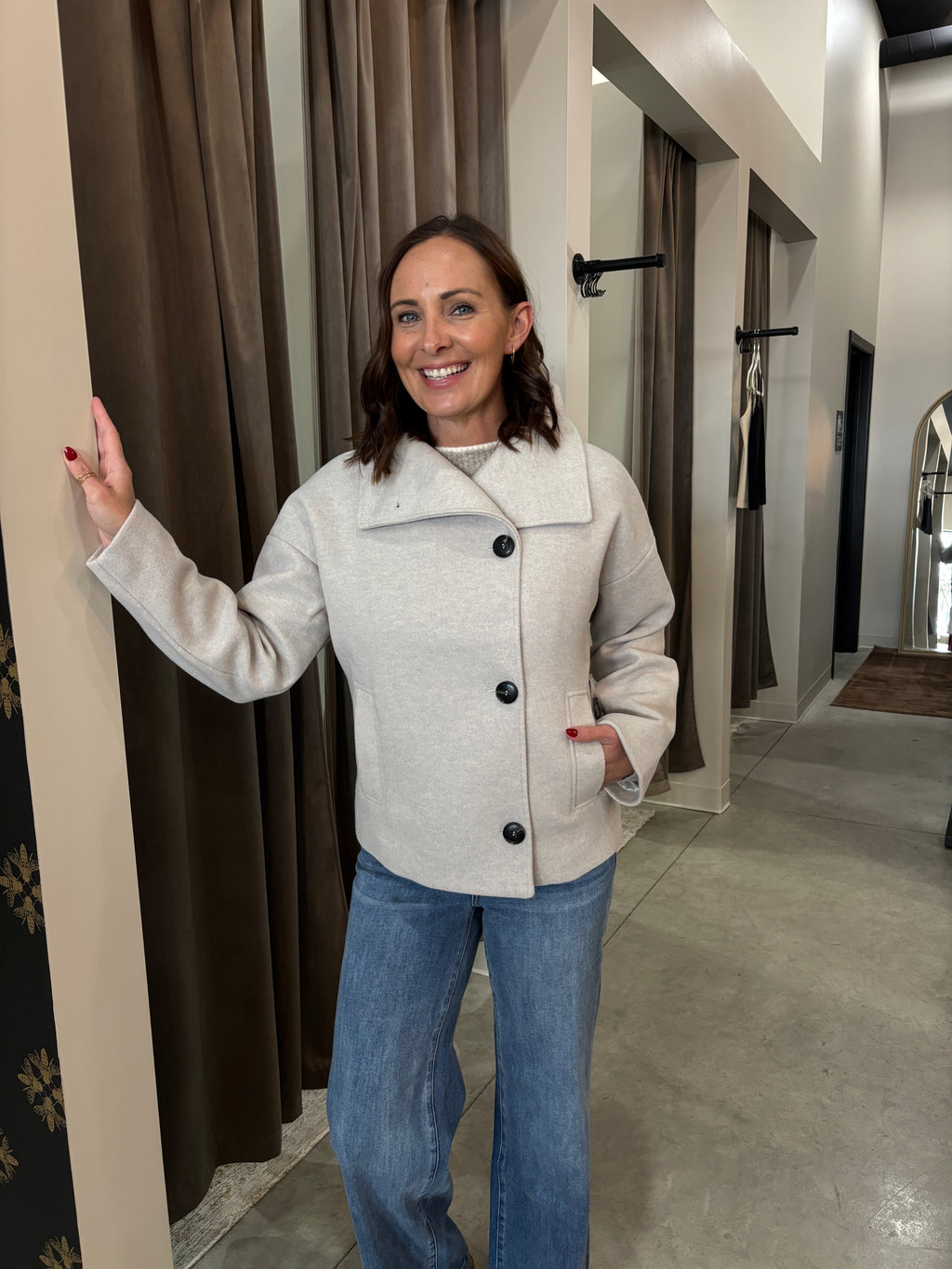 Lofty Chic Funnel Neck Jacket Antique White