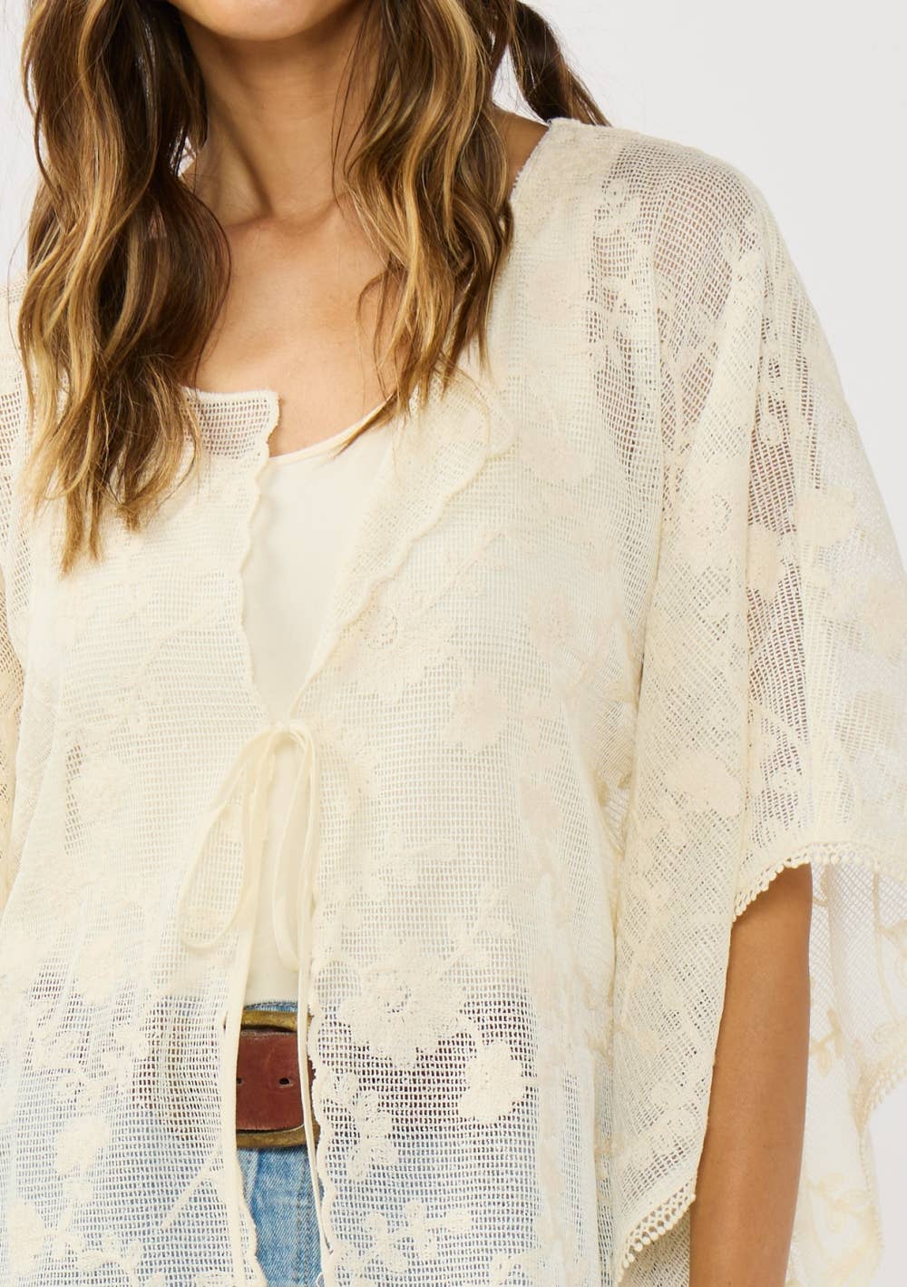 Embroidered Tie-Front Cover-Up