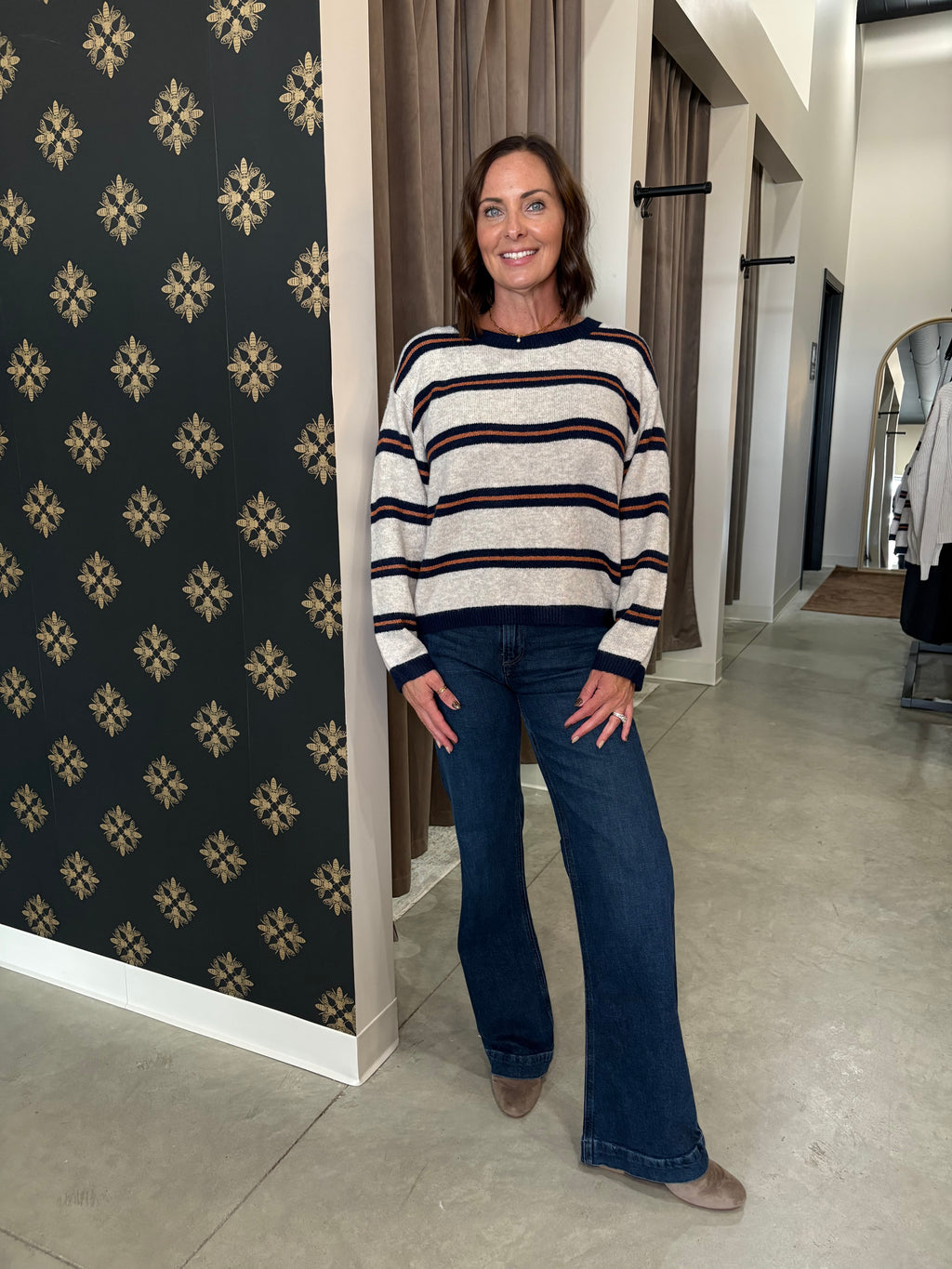Tiber Stripe Sweater-Navy/Rust