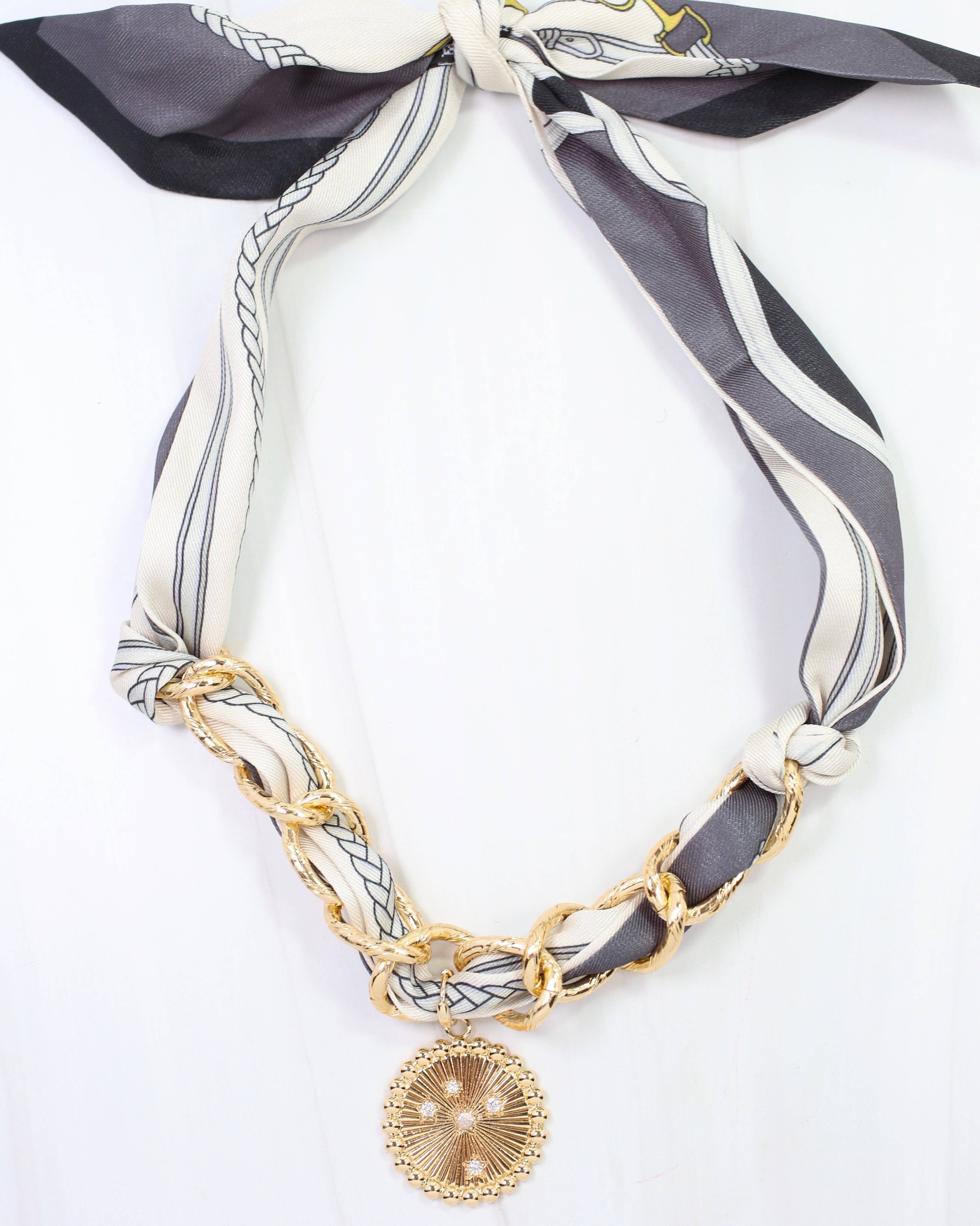 Sarah Scarf Charm Necklace Steel Gray