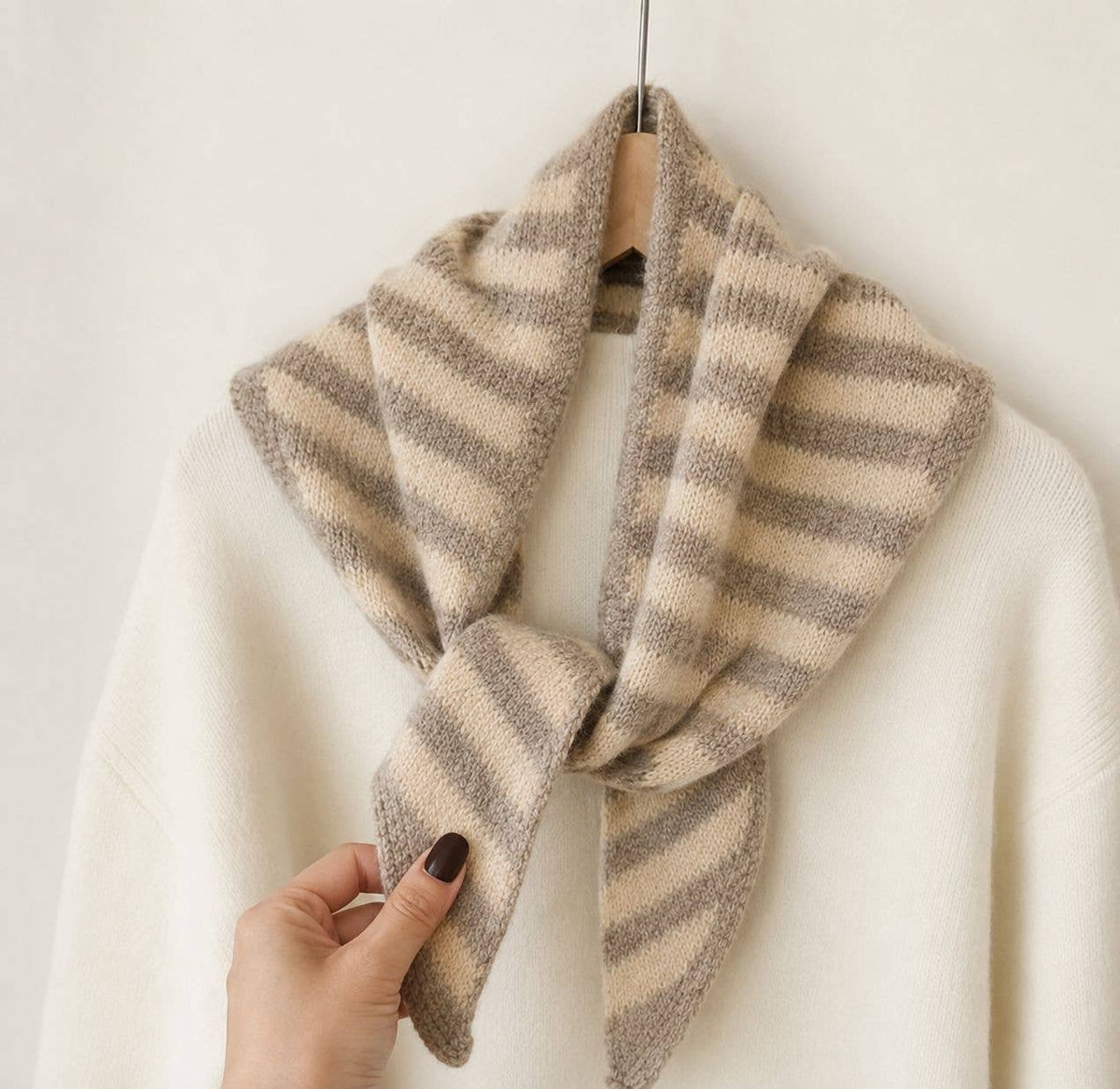 Striped knit triangle scarf