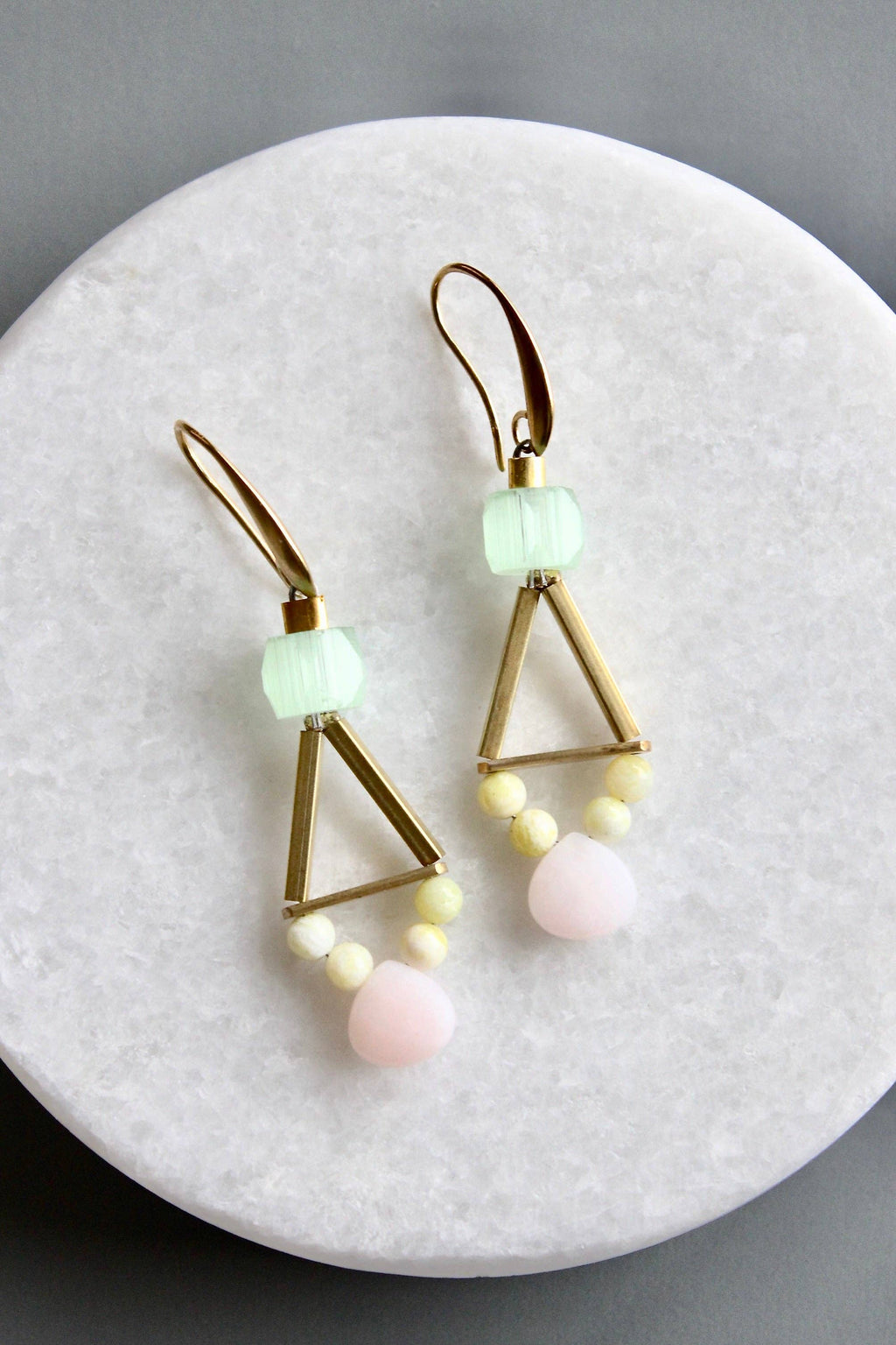 Pink and yellow geometric earrings