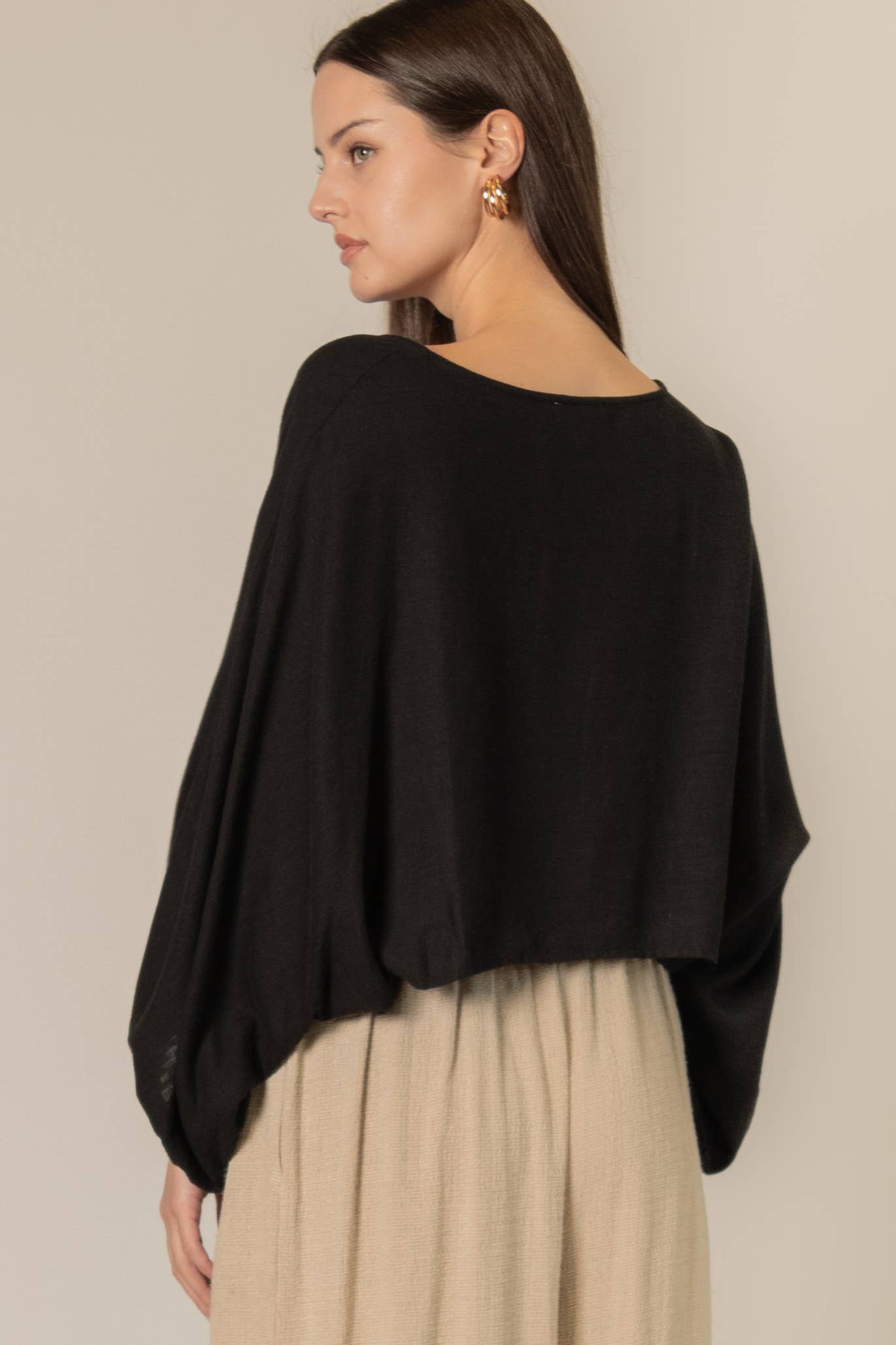 Cropped Linen Long Sleeve Black