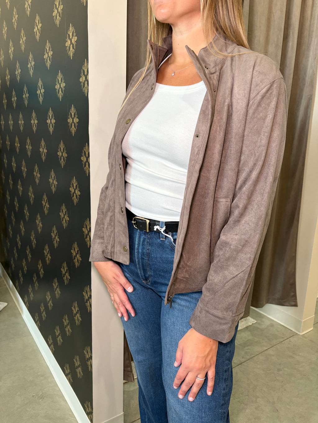 Suede High Neck Bomber Jacket