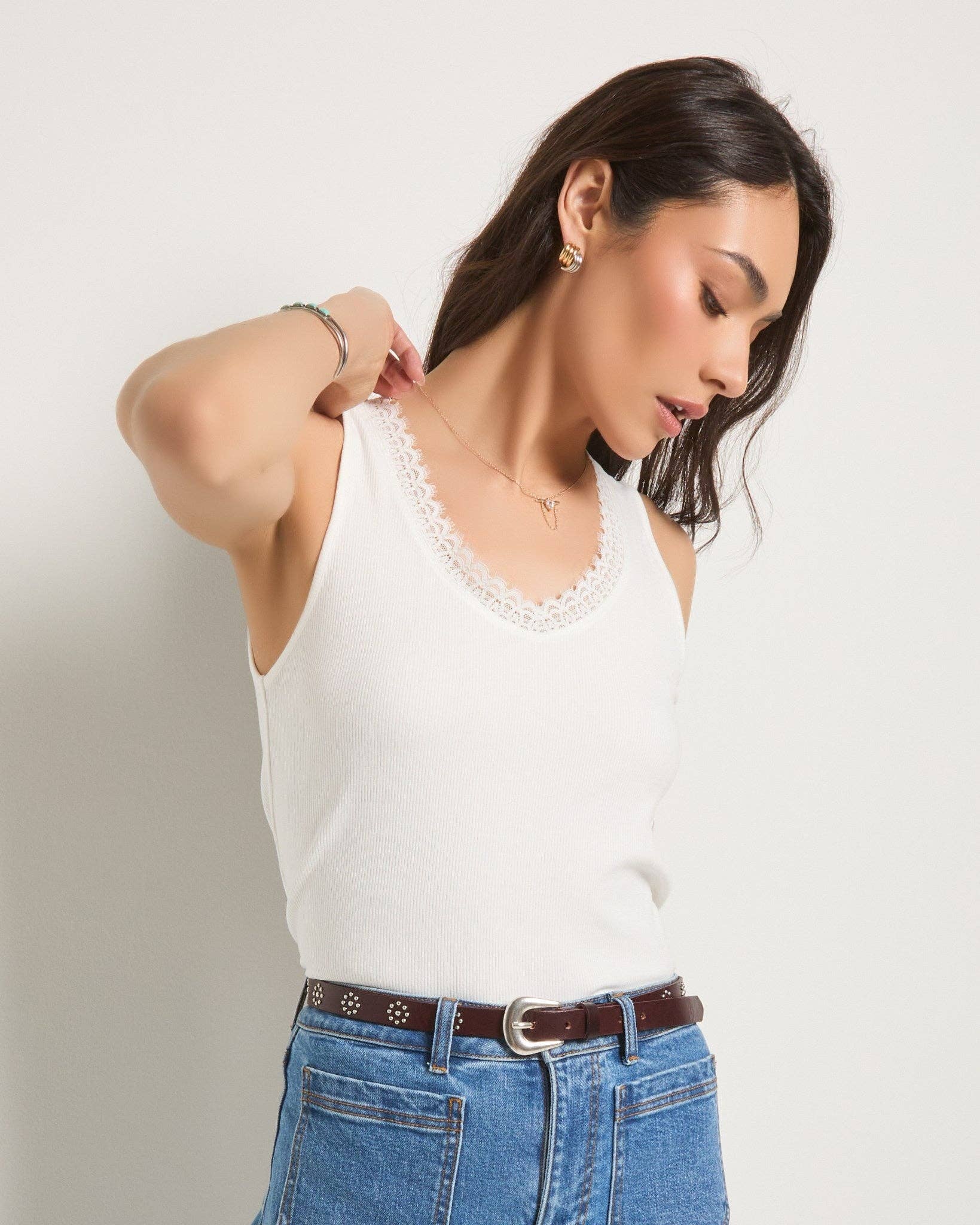 White Lace Trim Tank