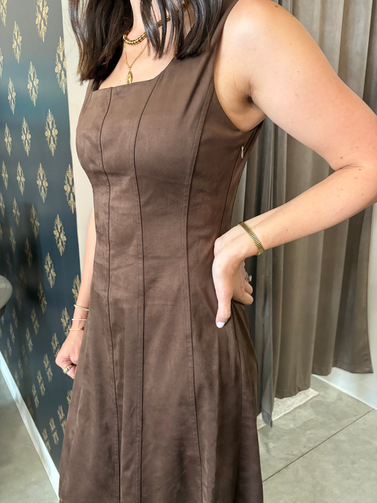 Madalyn Faux Suede Midi Dress