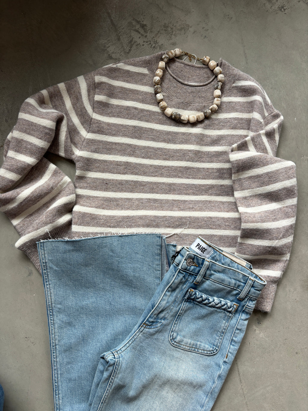 Wanda Latte Striped Lightweight Sweater