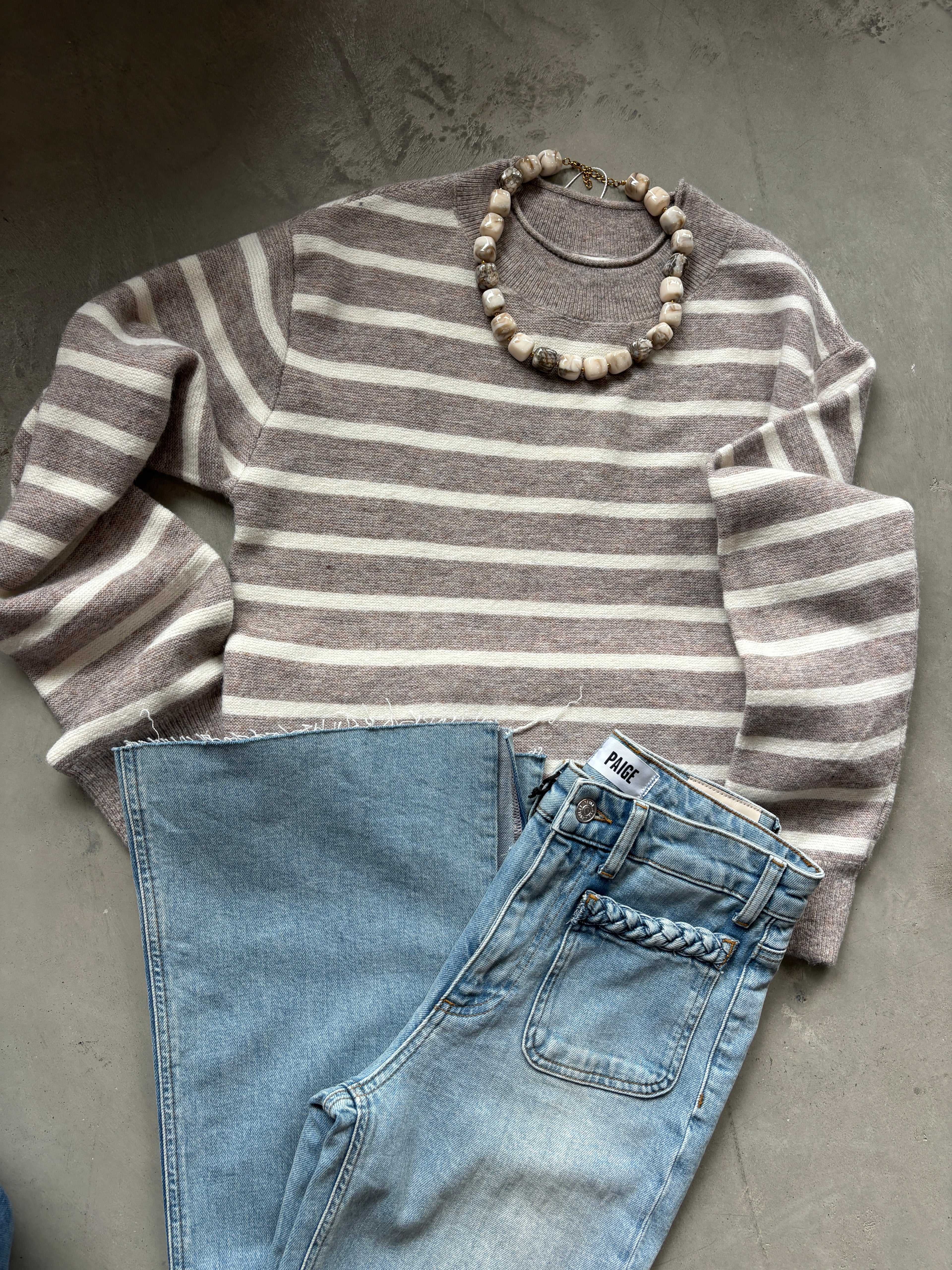 Wanda Latte Striped Lightweight Sweater