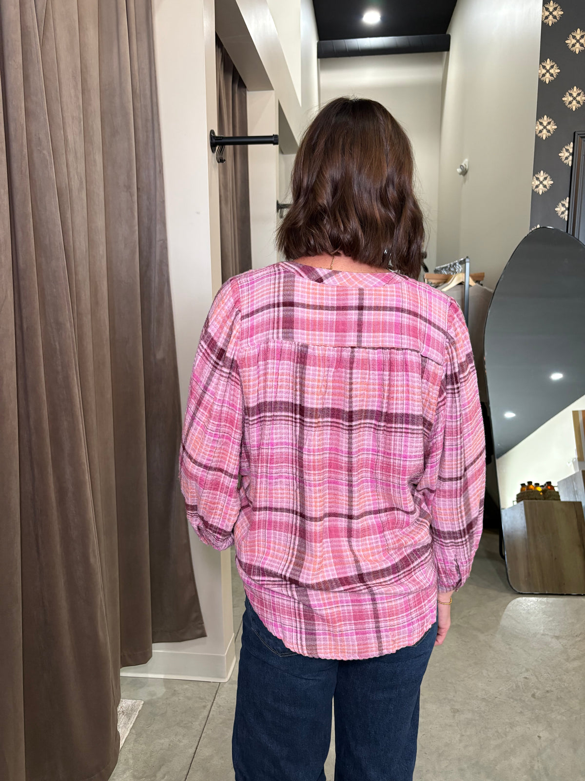 Wide Sleeve Plaid Blouse