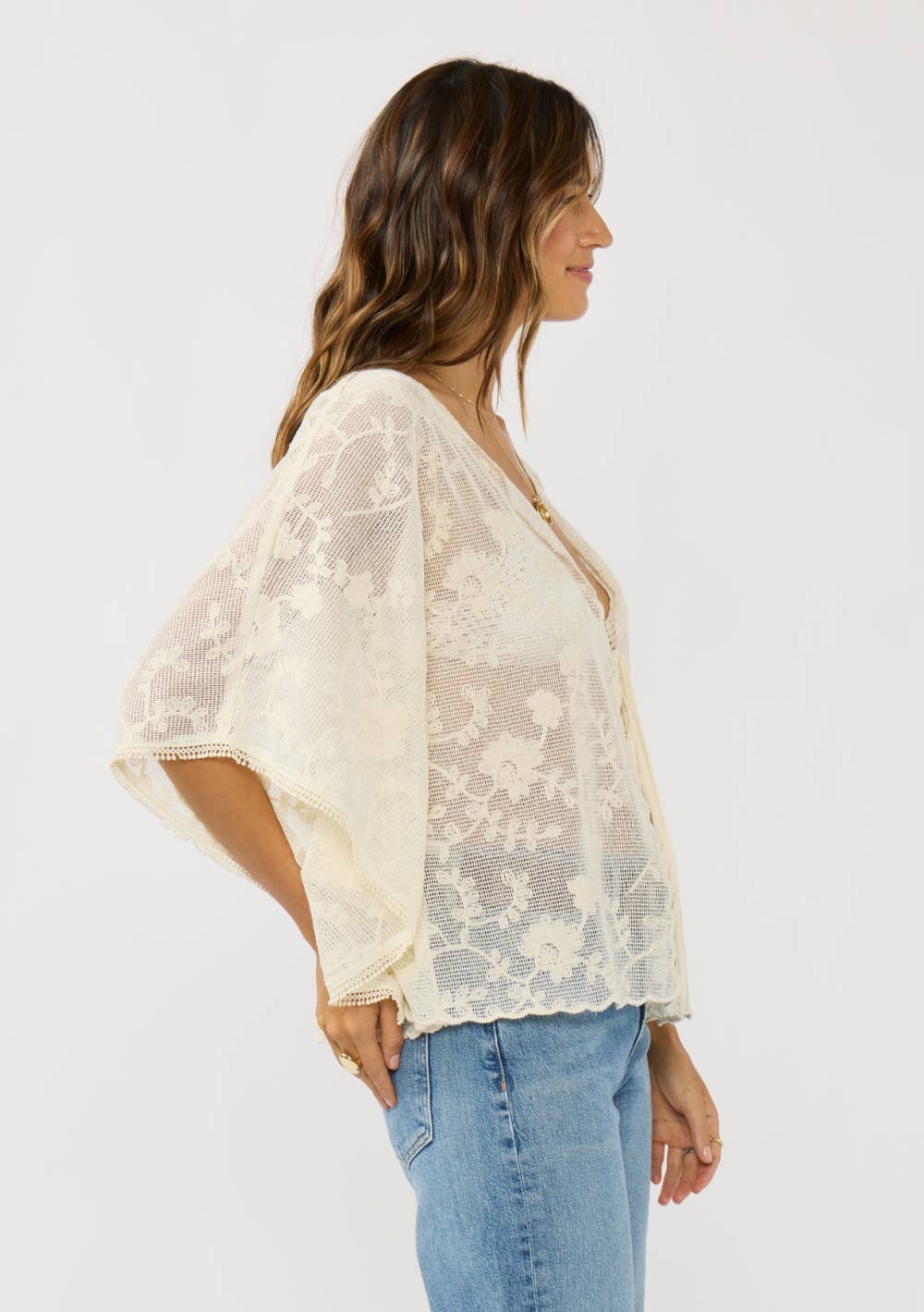 Embroidered Tie-Front Cover-Up