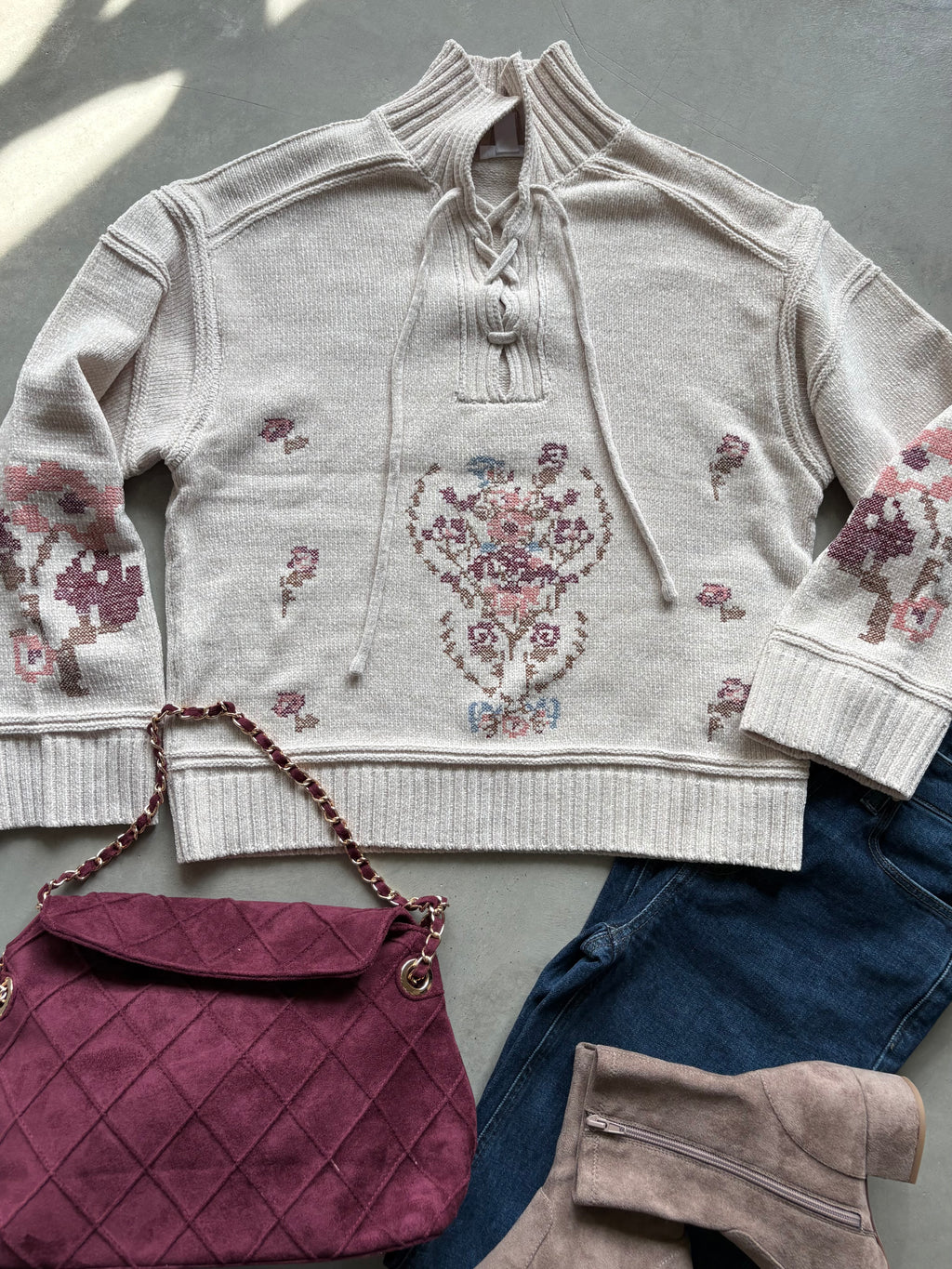 Lace Up Mock Neck Sweater
